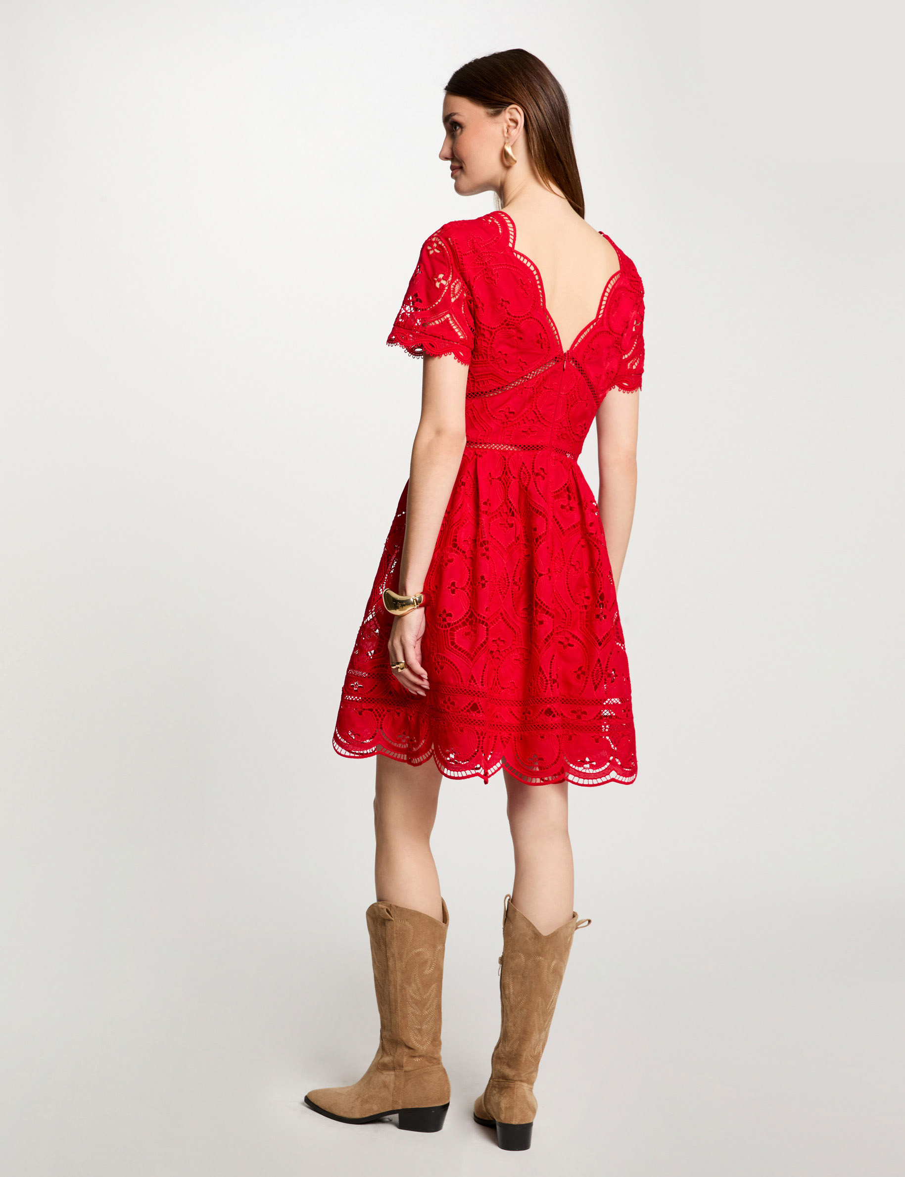 Mini embroidered skater dress red women