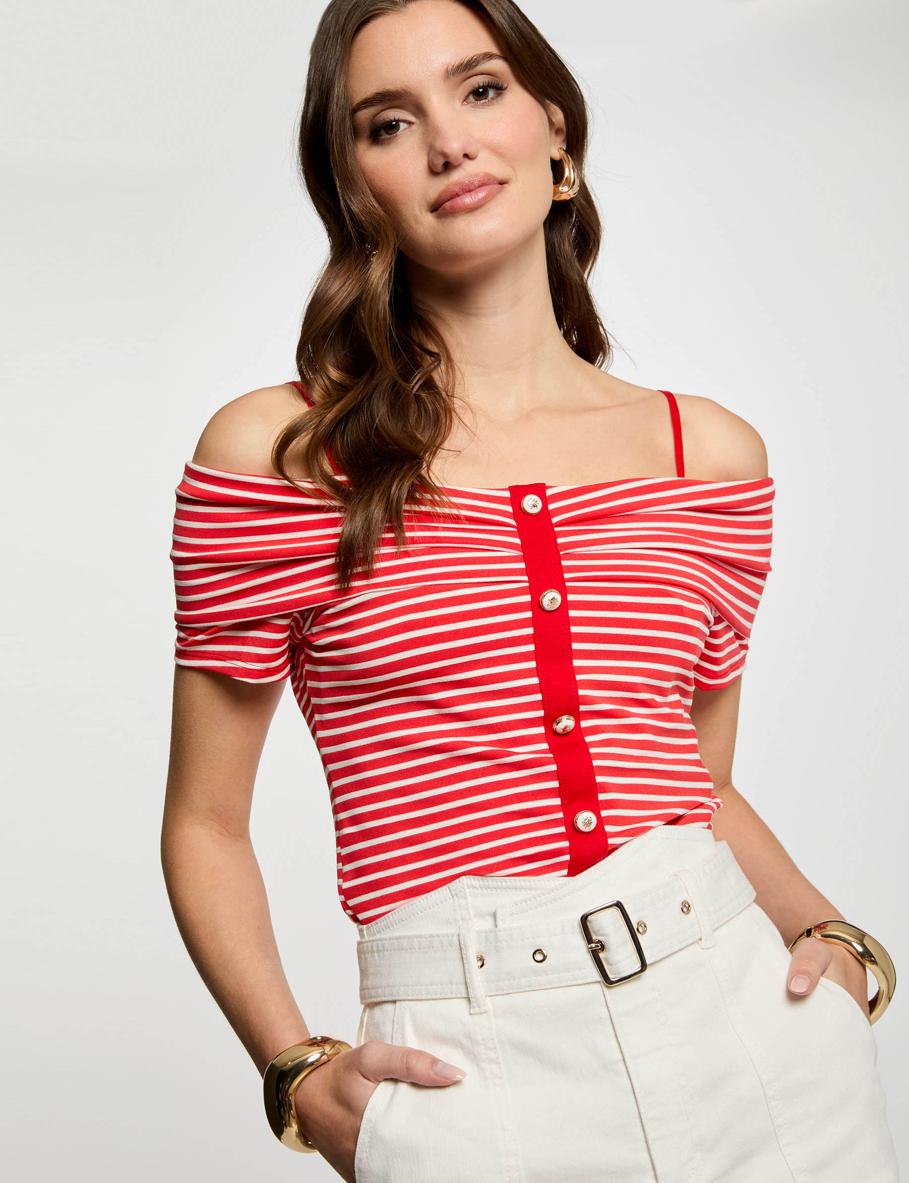 Striped short-sleeved t-shirt red women