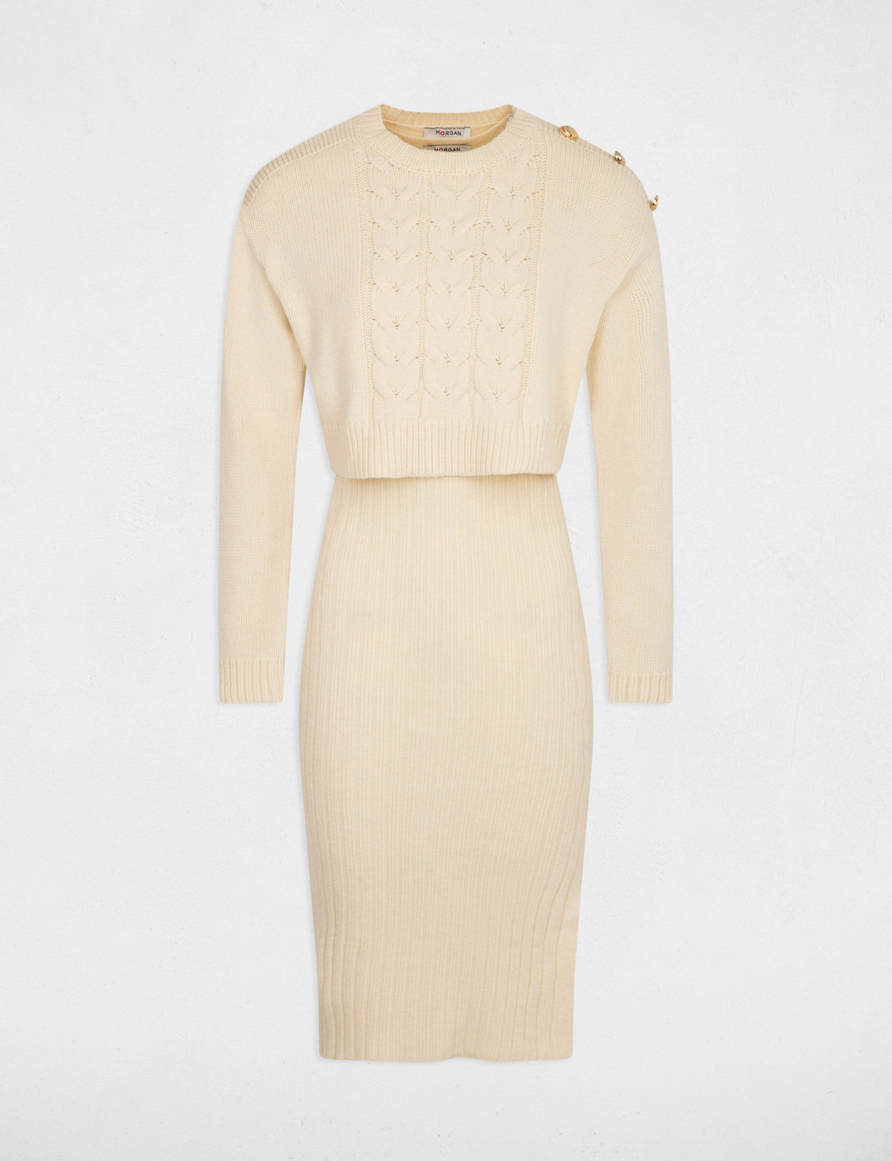 Fitted 2 in 1 knitted dress ivory women