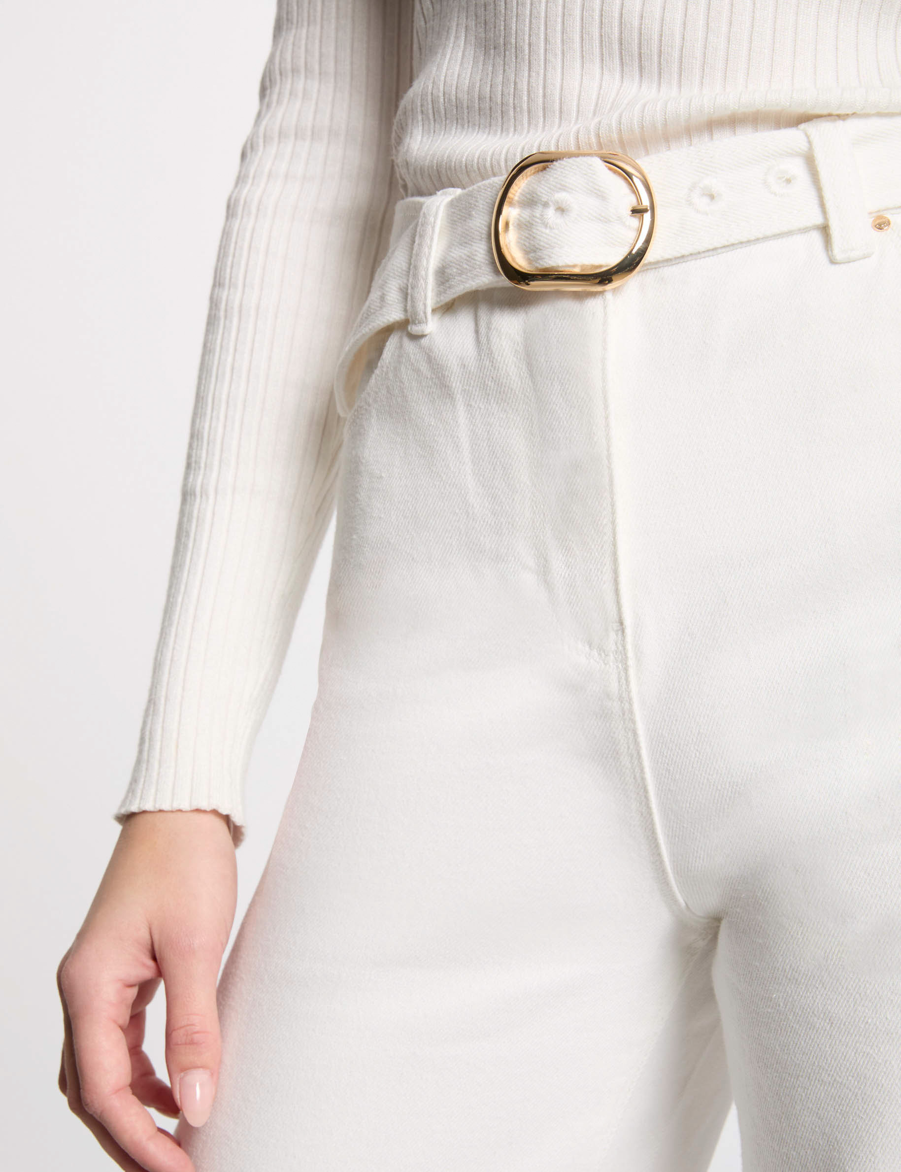 Belted wide leg jeans white women