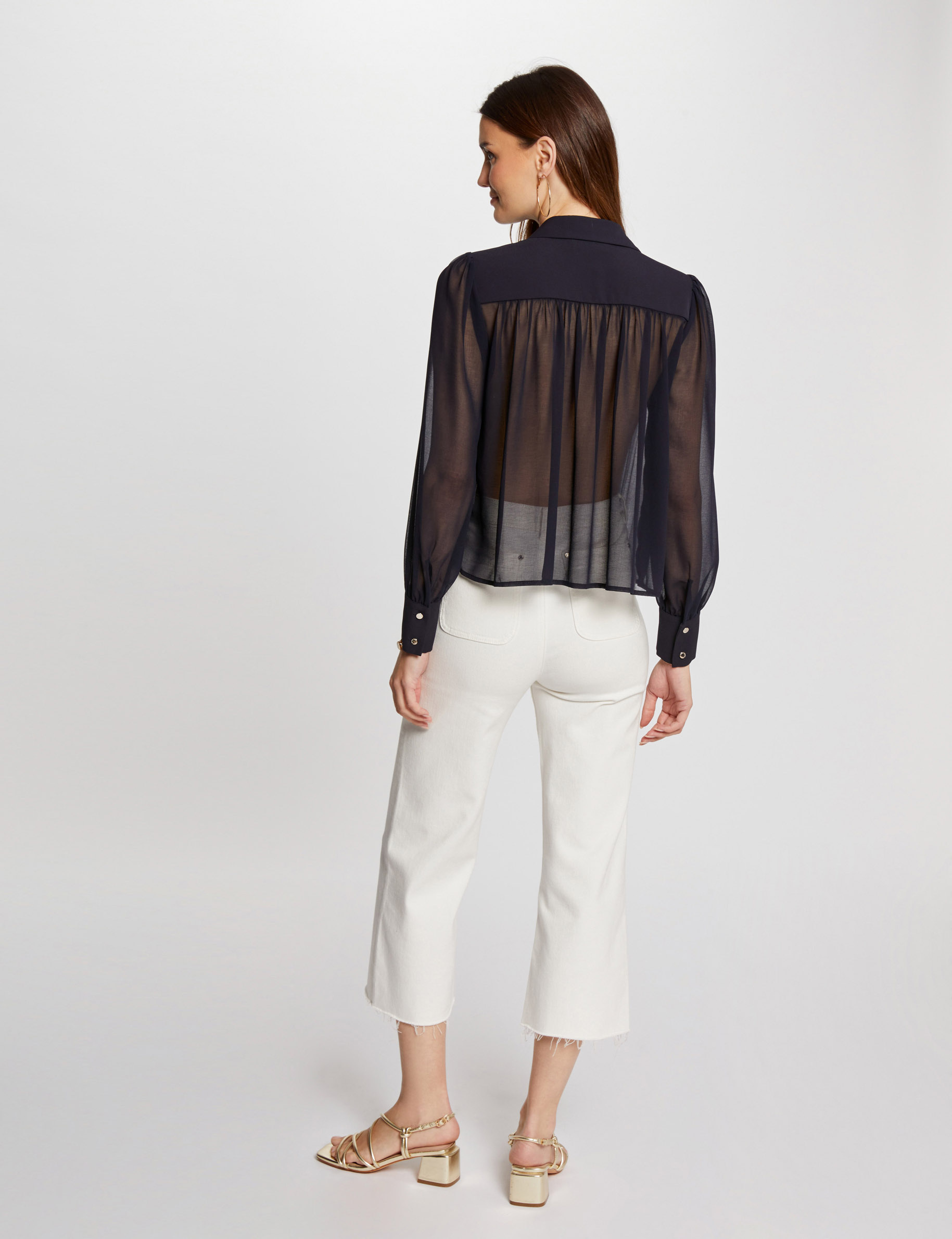 Long-sleeved shirt with pleats navy women