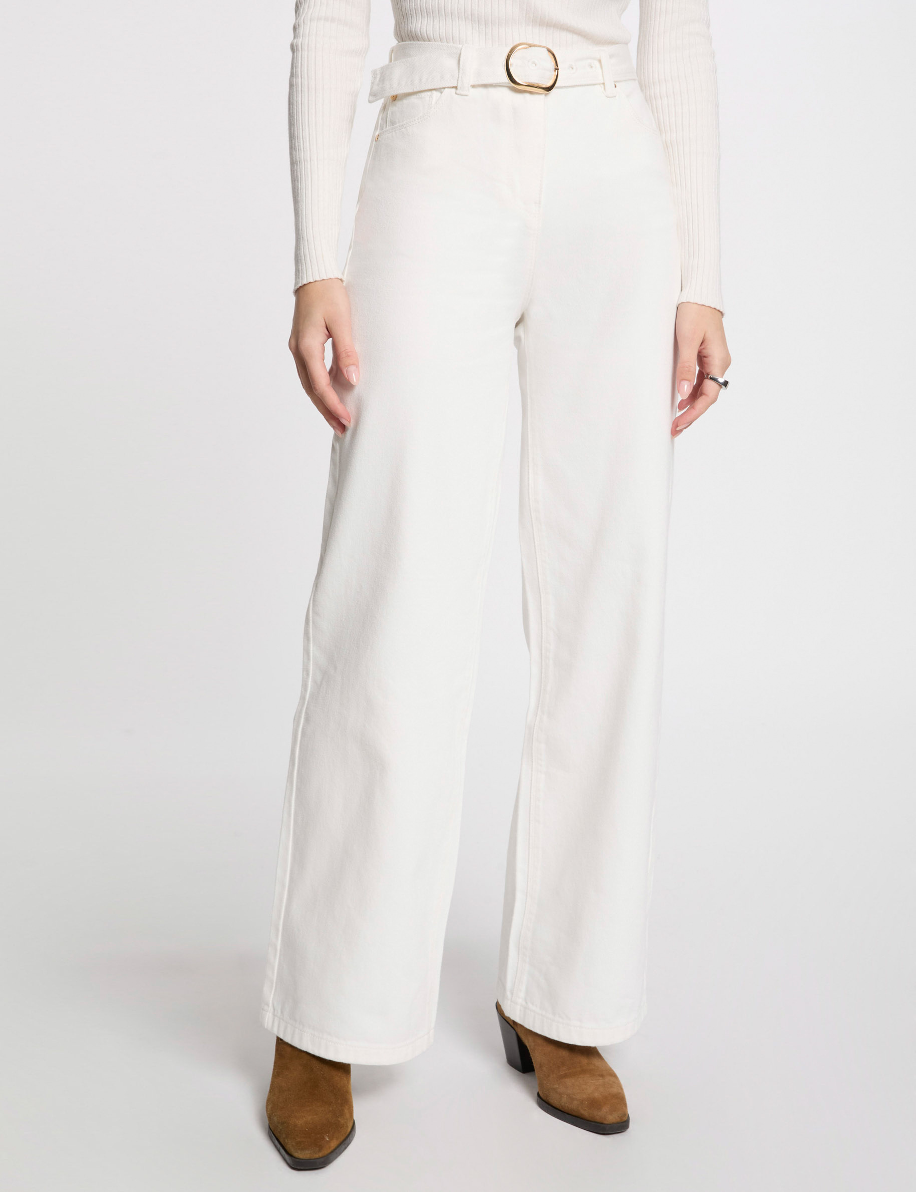 Belted wide leg jeans white women