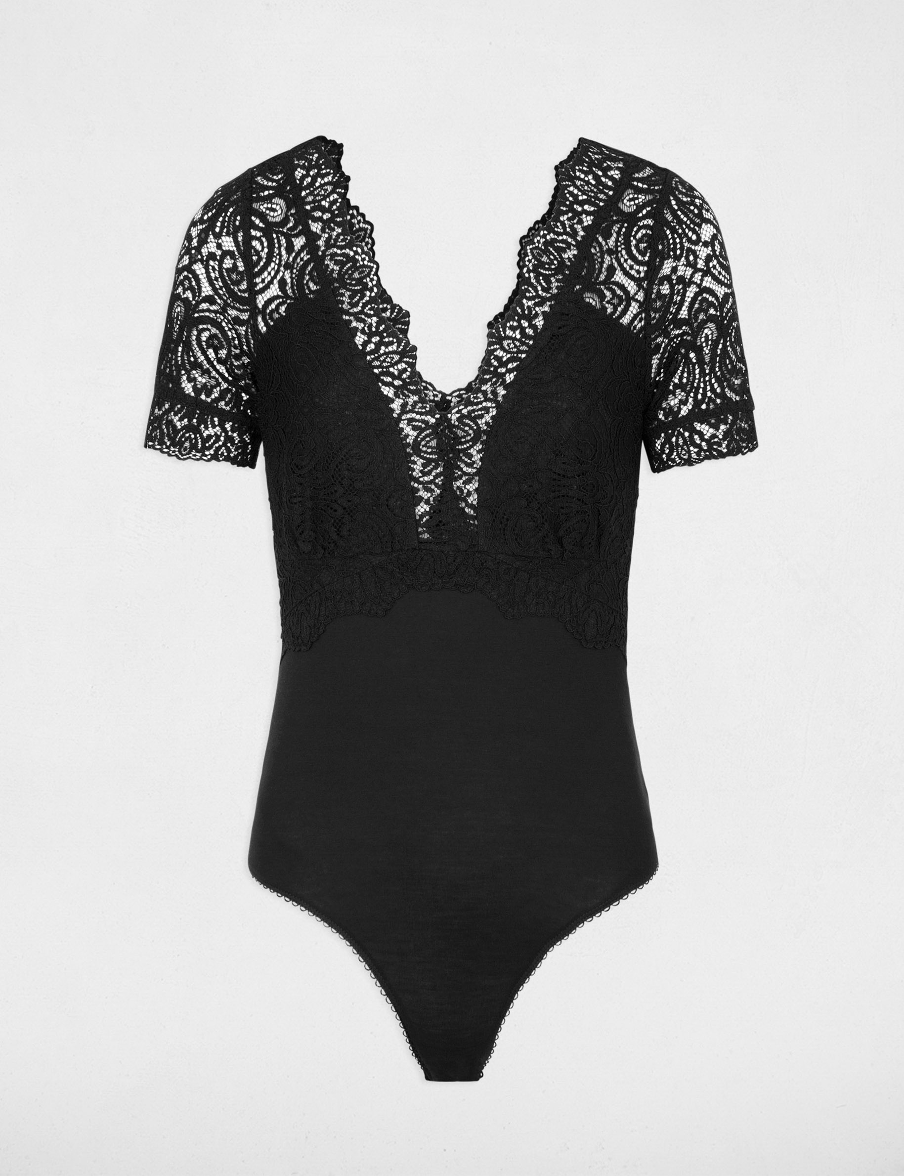 Short-sleeved lace body black women