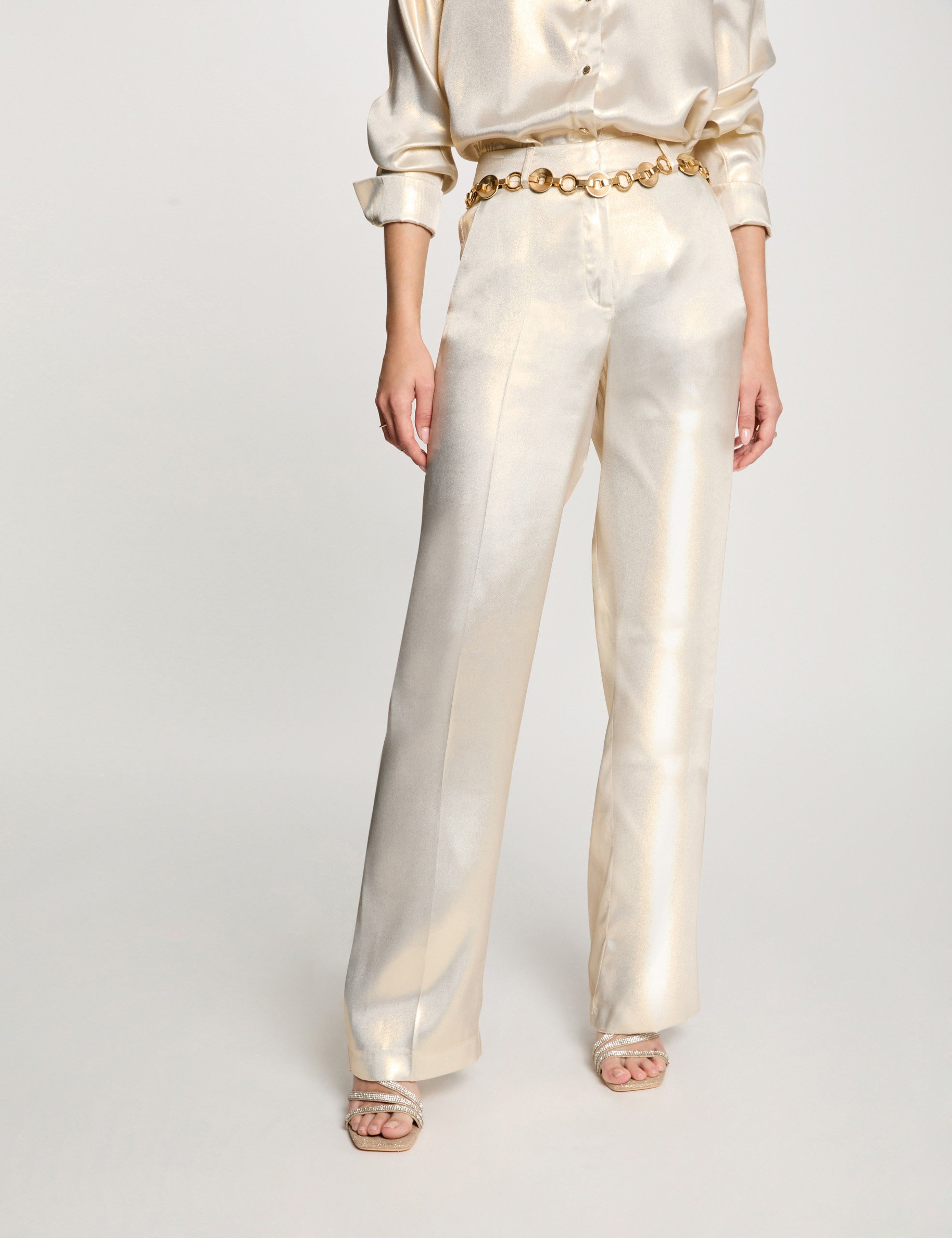 Metallised wide leg trousers gold yellow women