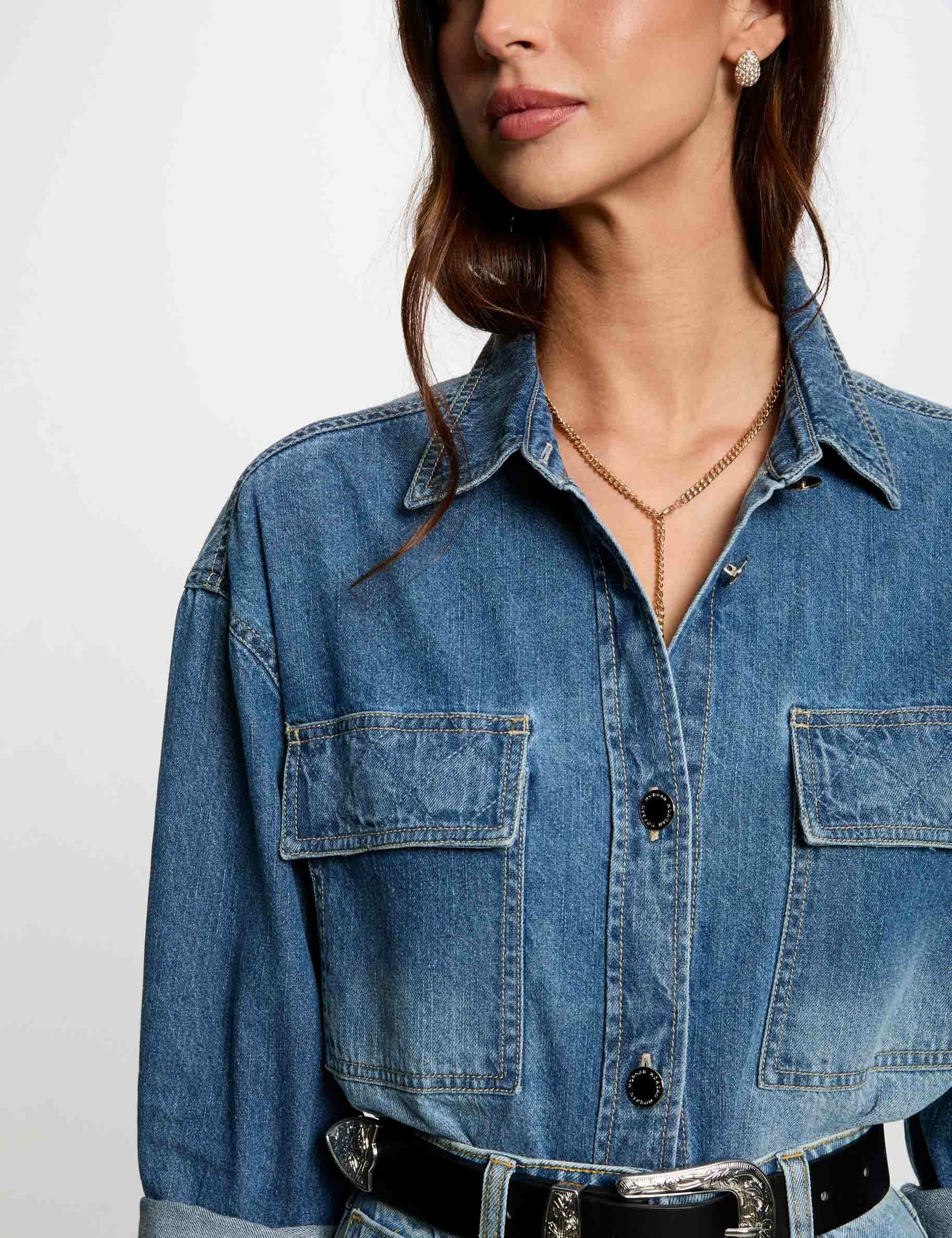 Straight denim jacket stone wash denim women