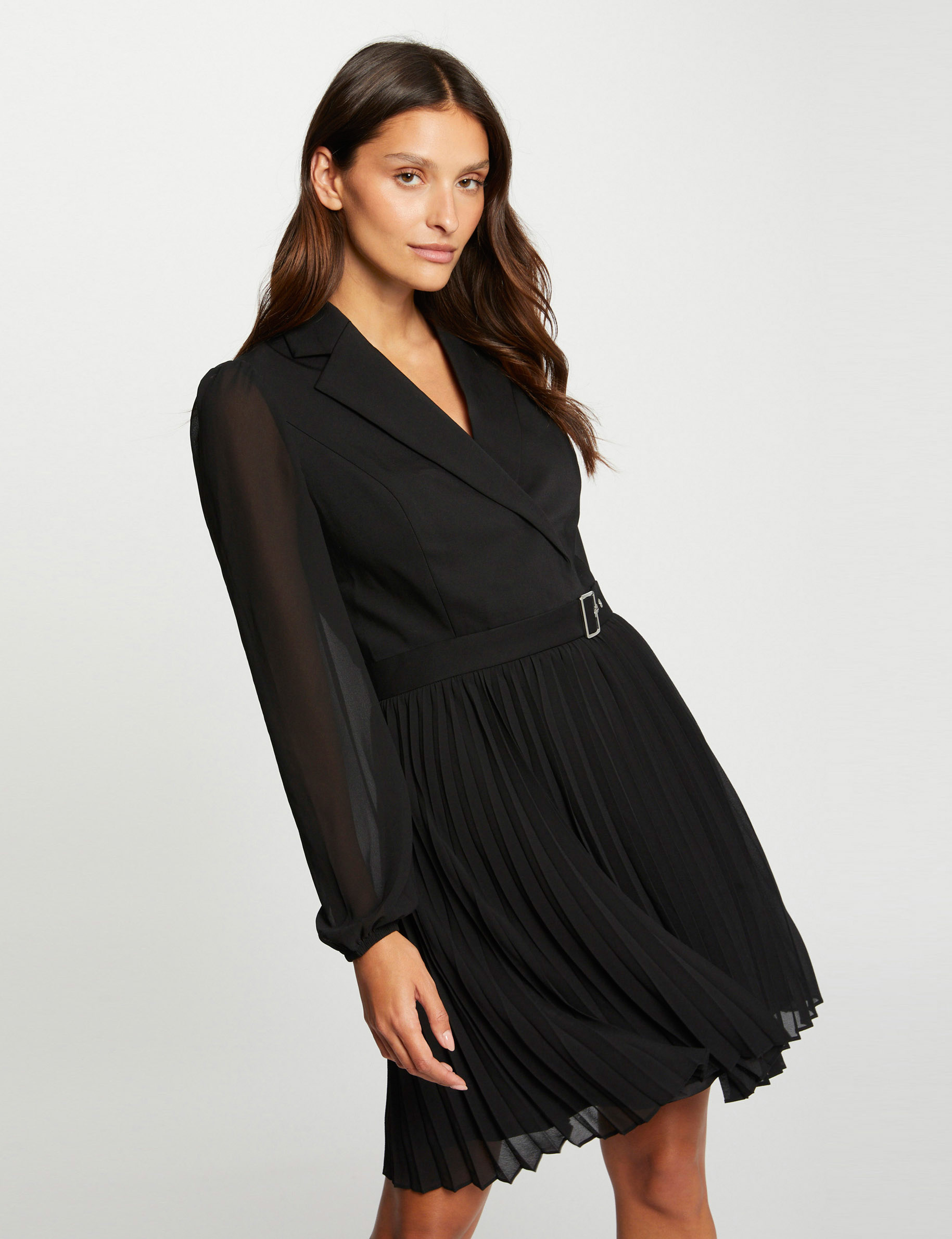 Robe patineuse bas plissé noir femme