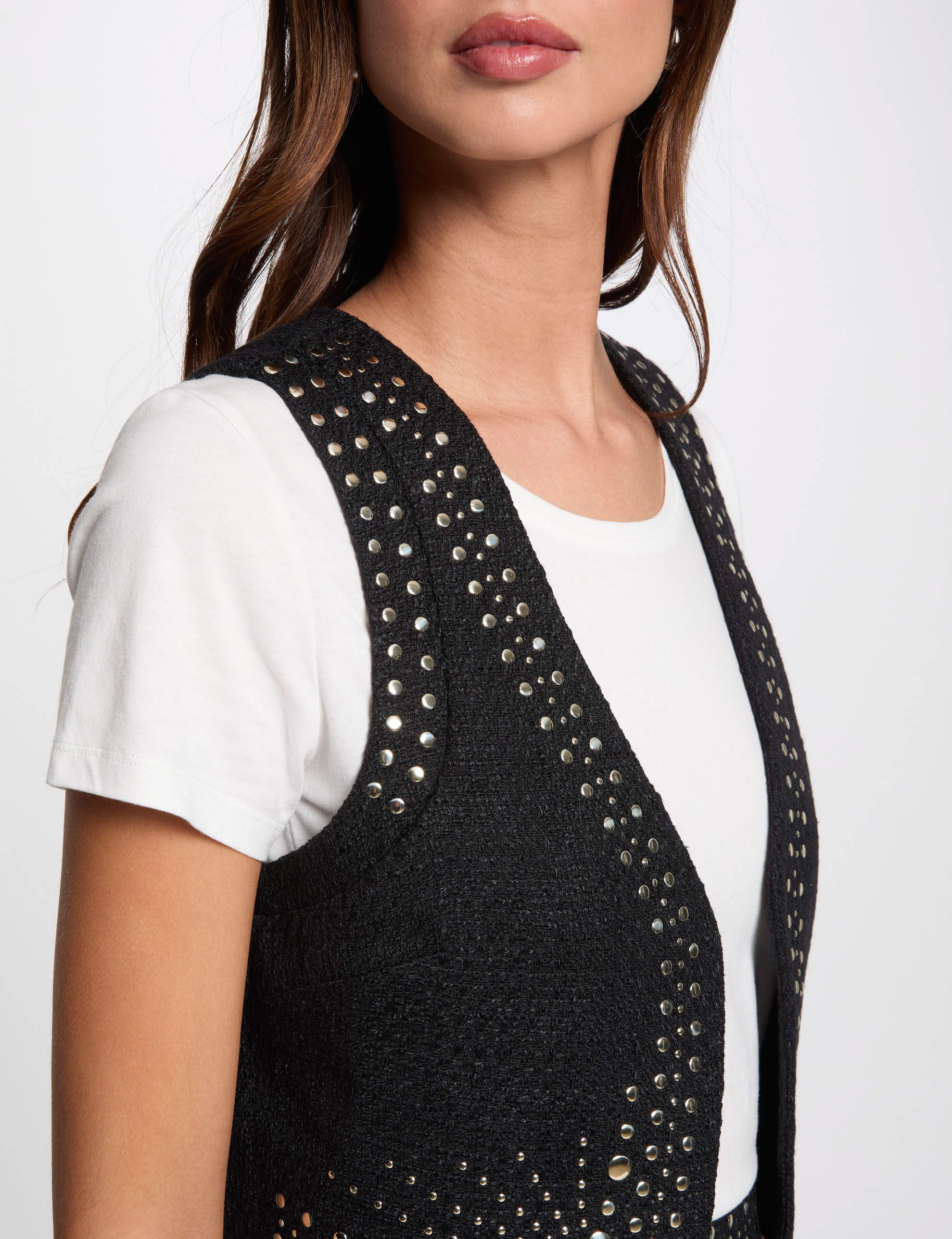 Sleeveless cardigan with studs black women