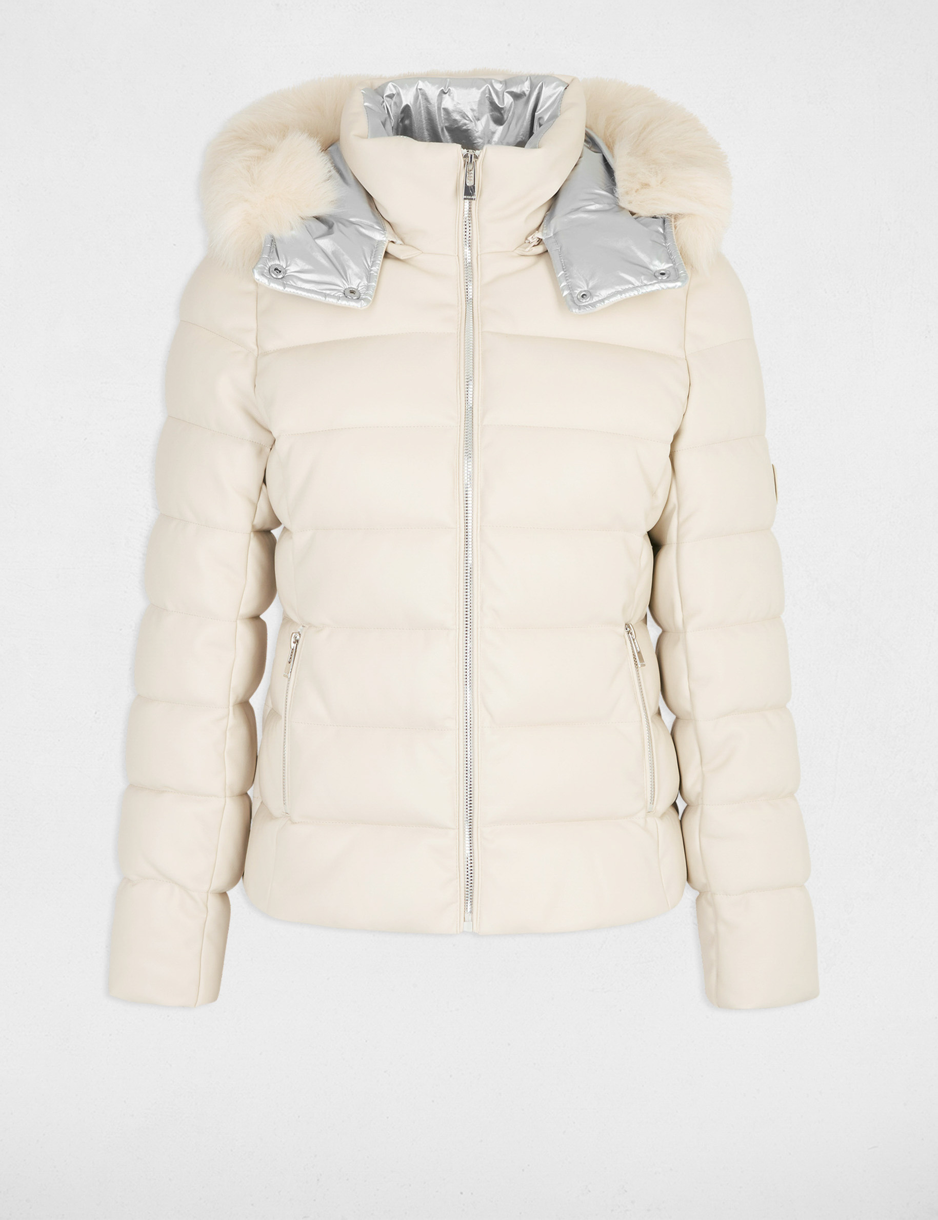 Faux leather padded jacket ivory women