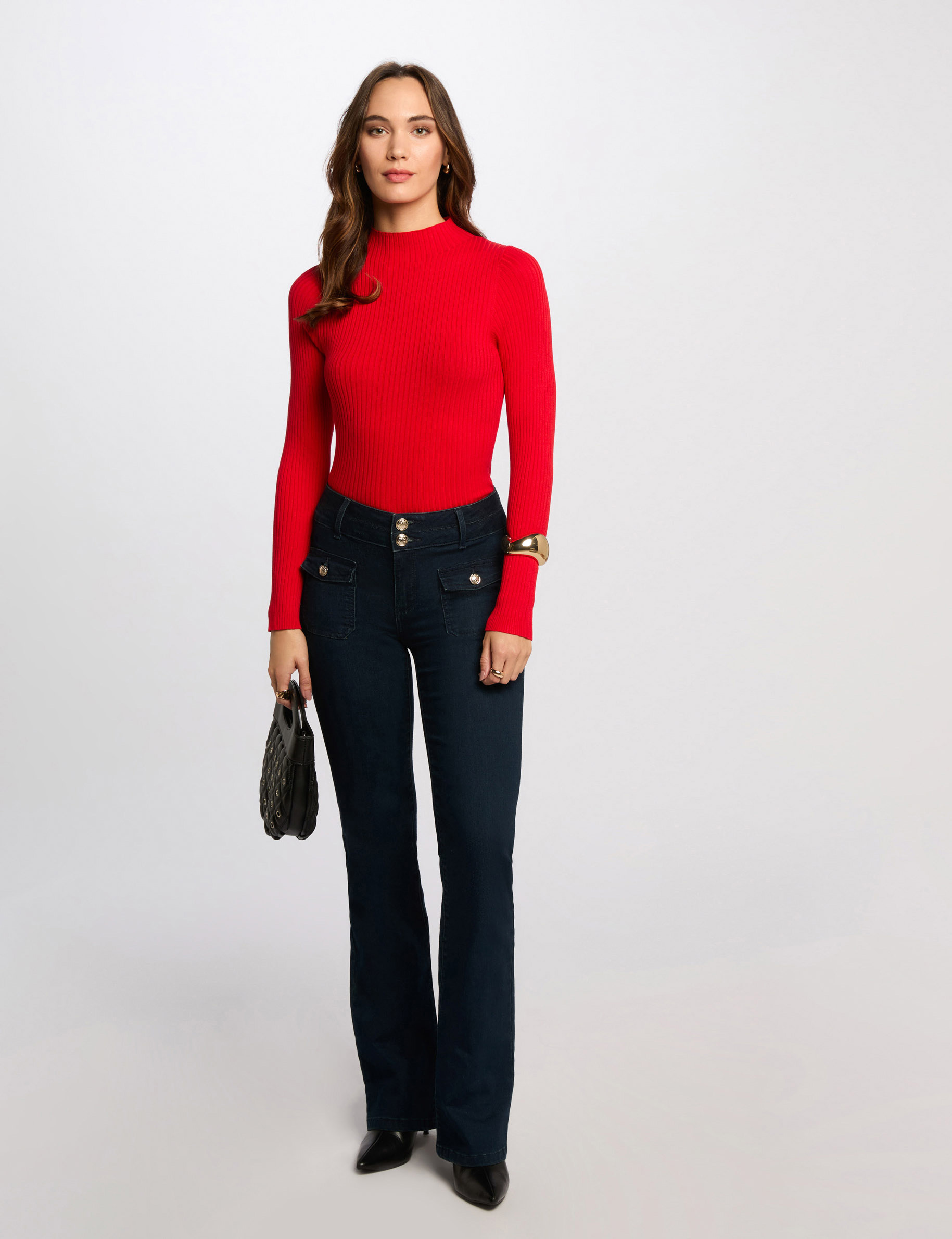 Ribbed jumper high collar red women