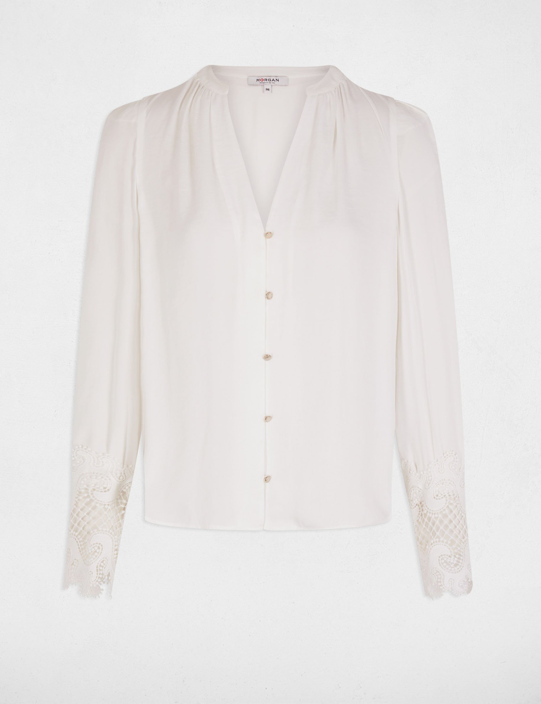 Long-sleeved satin shirt ivory women