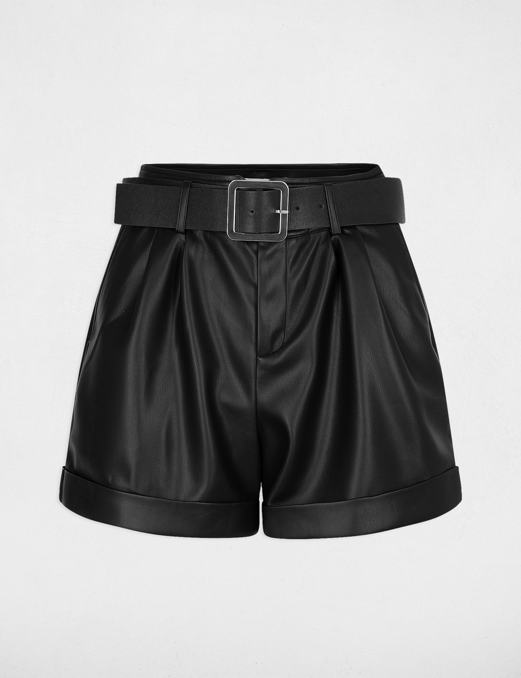 Faux leather fitted shorts black women