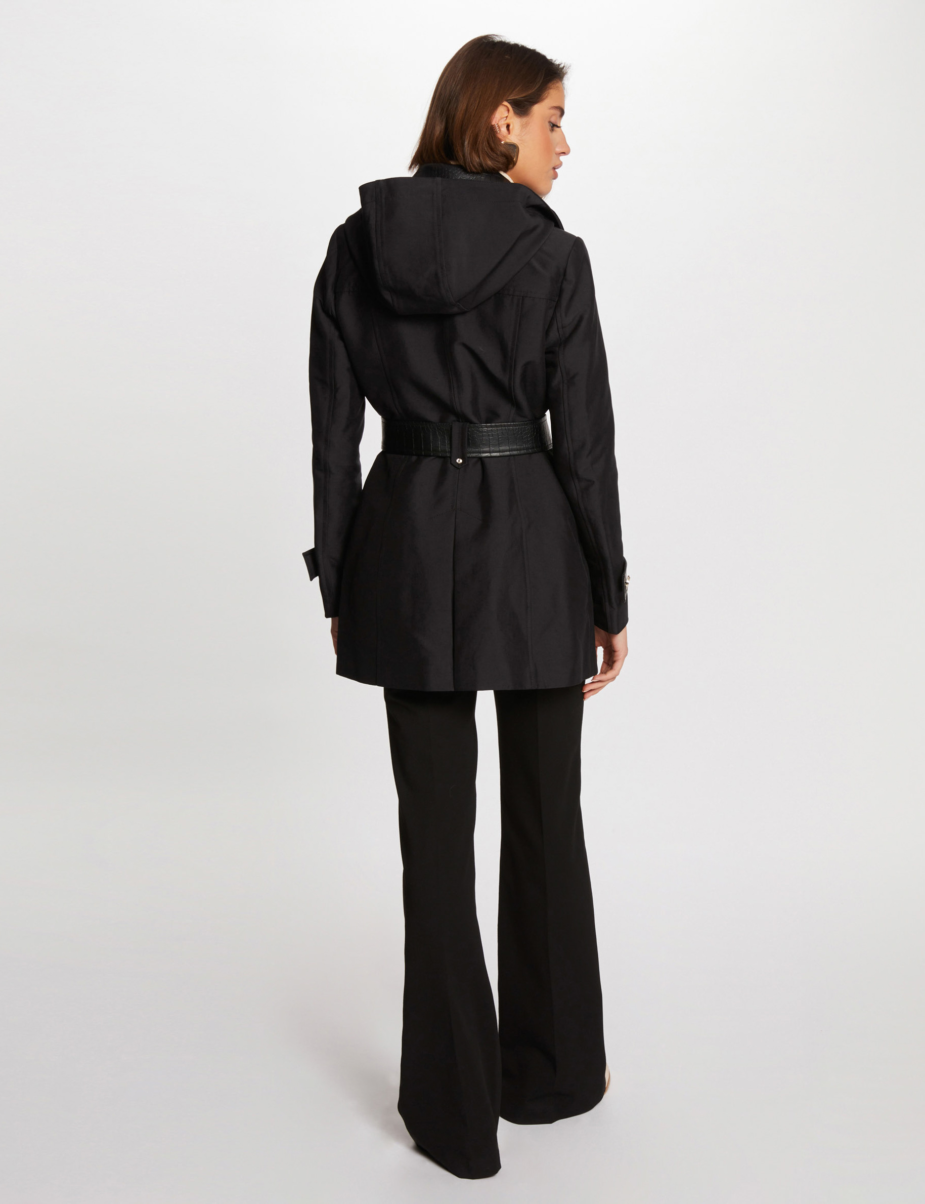 Trench détails simili cuir noir femme