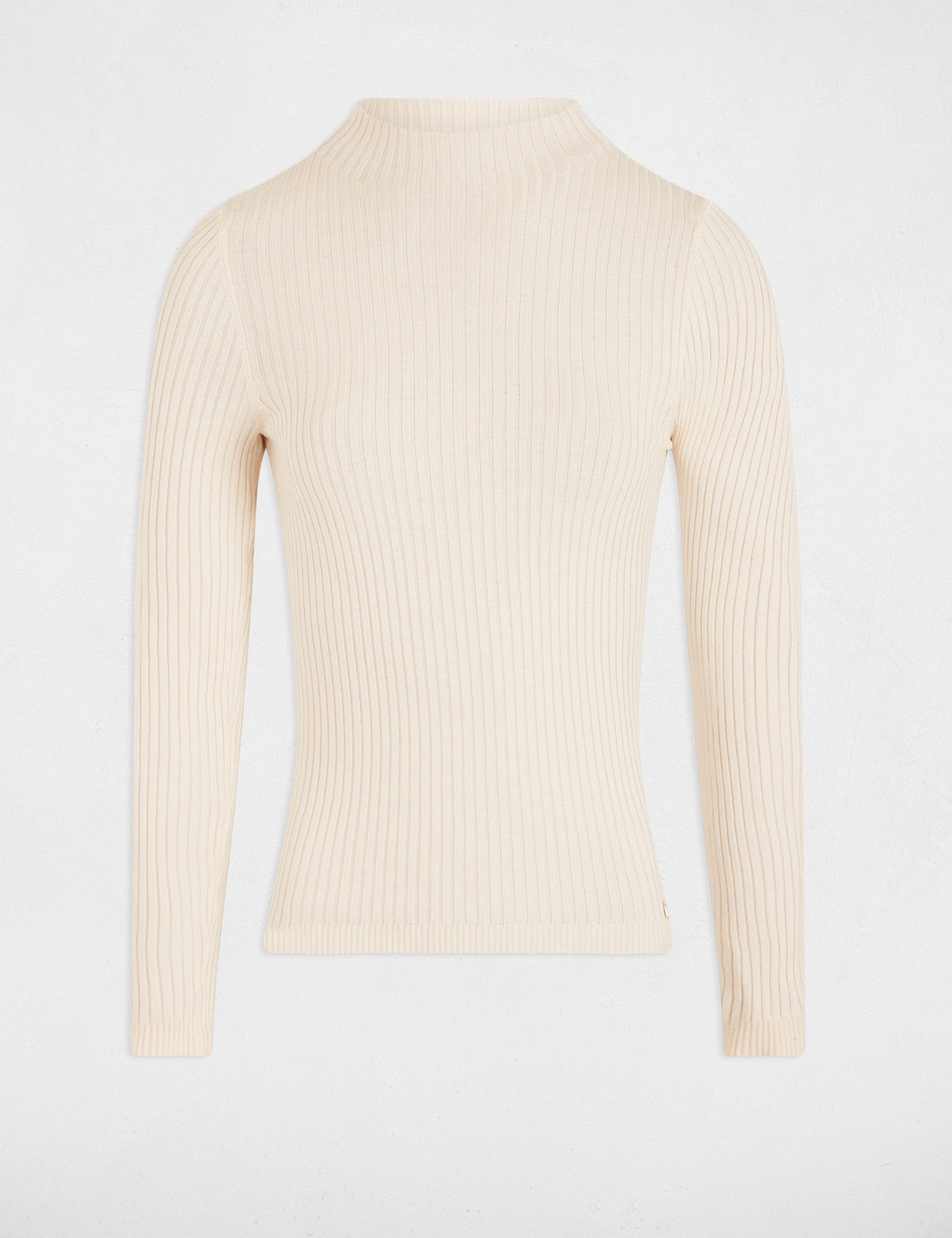 Ribbed jumper high collar ivory women