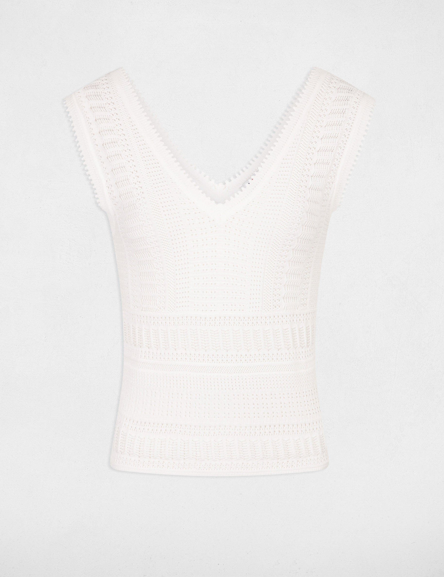 Sleeveless openwork jumper ivory women