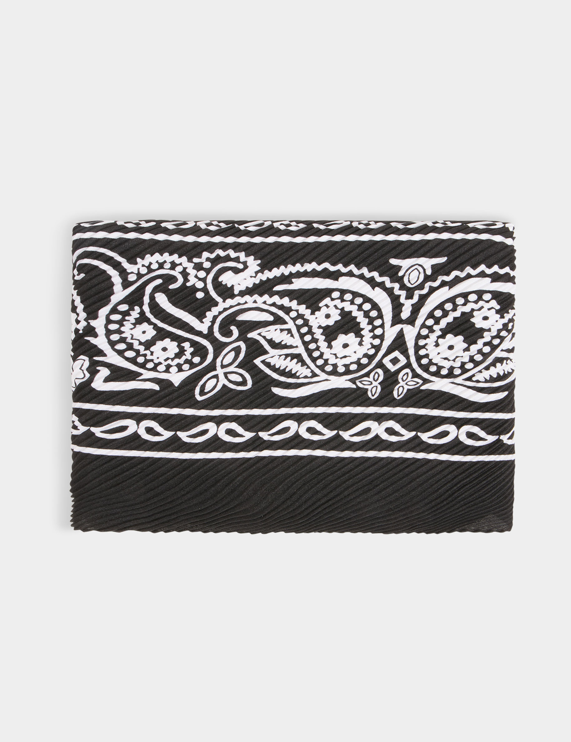 Pleated printed scarf black ladies'