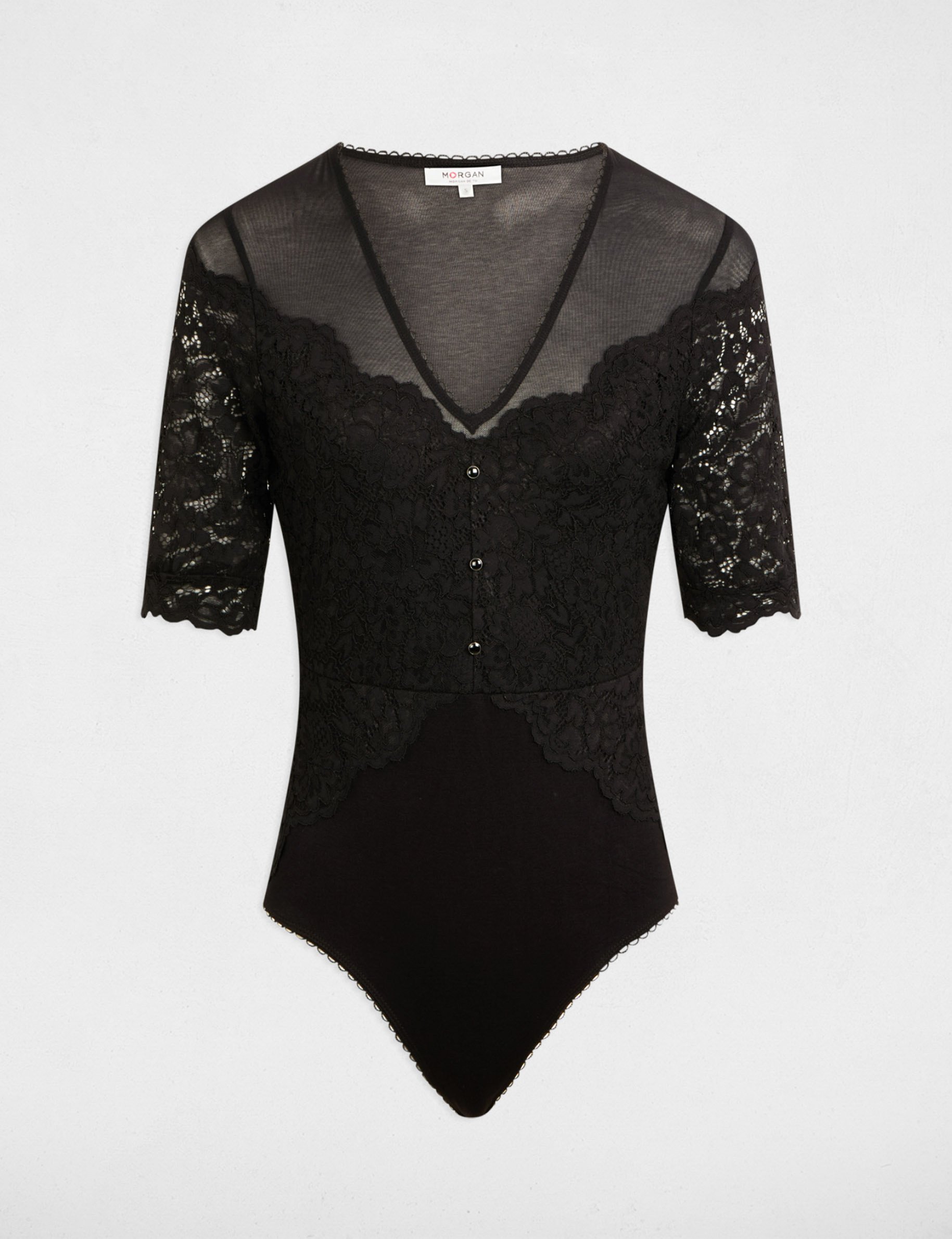 Short-sleeved lace body black women