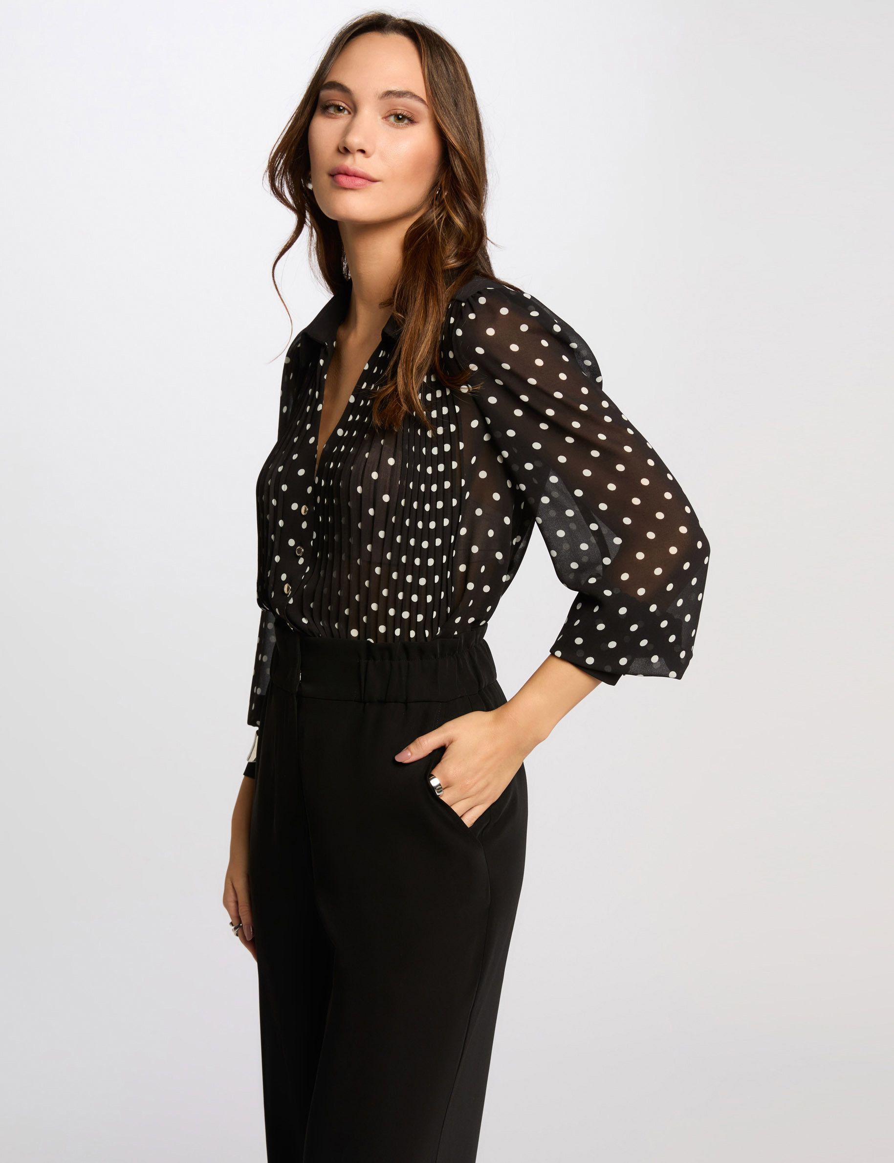 Long-sleeved printed shirt black women