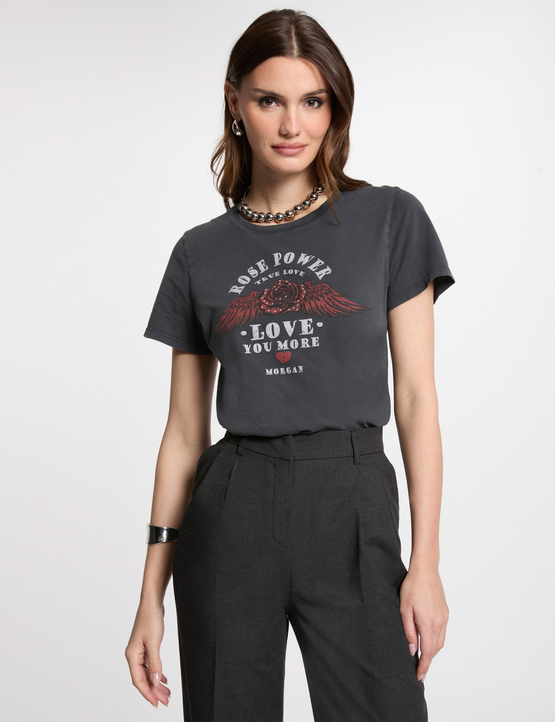 T-shirt with message dark grey women