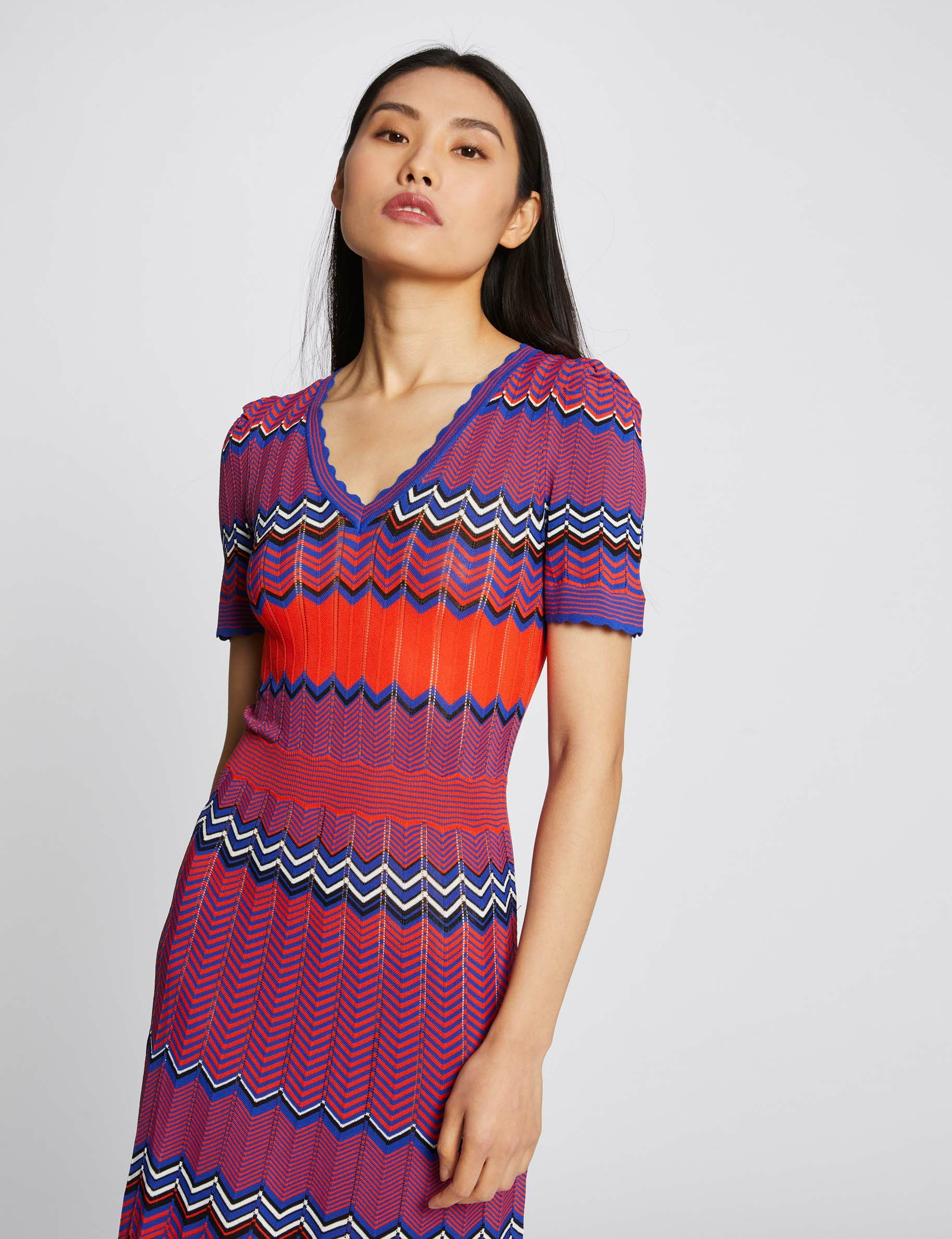 Straight midi jumper dress with stripes orange women