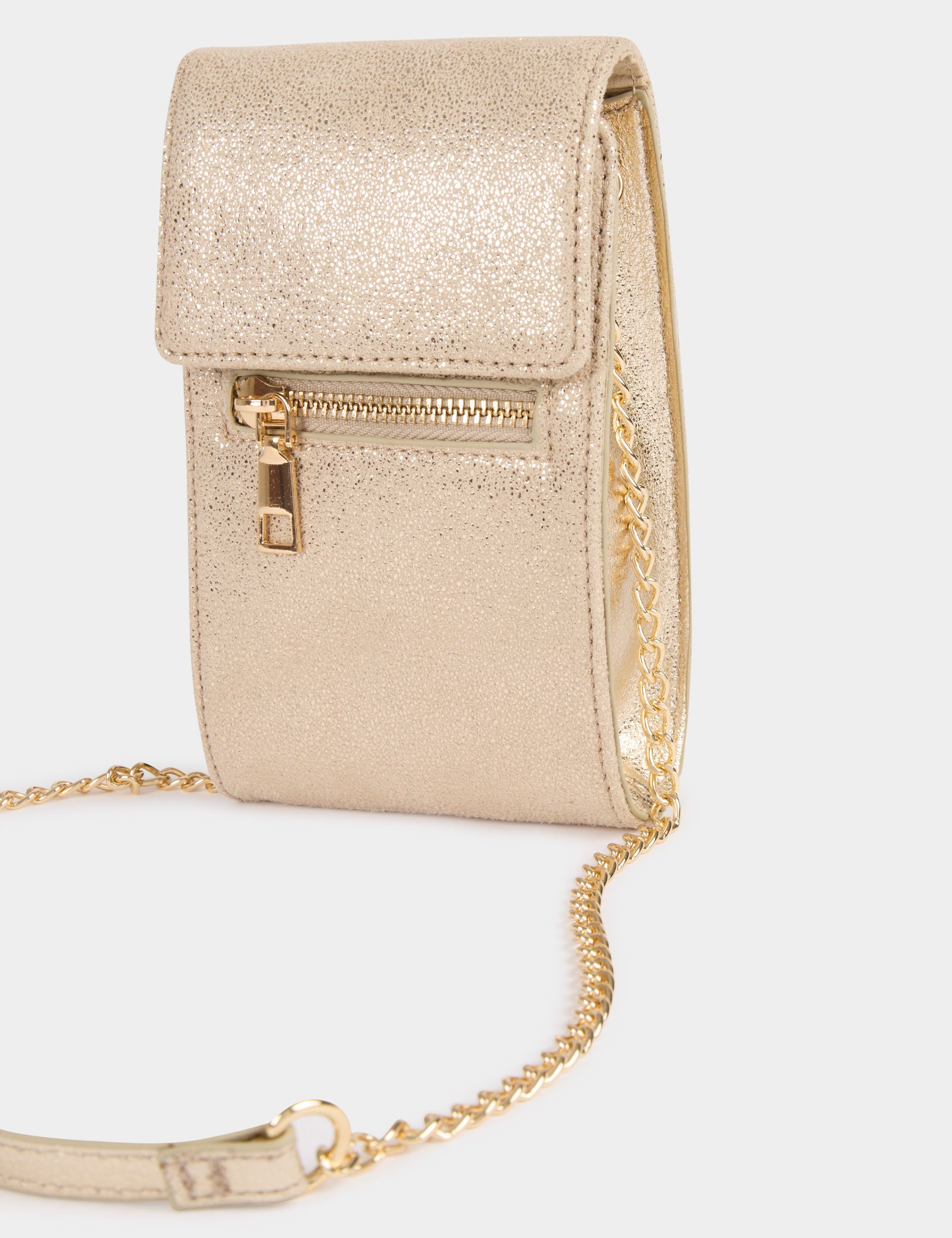 Crossbody metallised phone bag gold yellow women