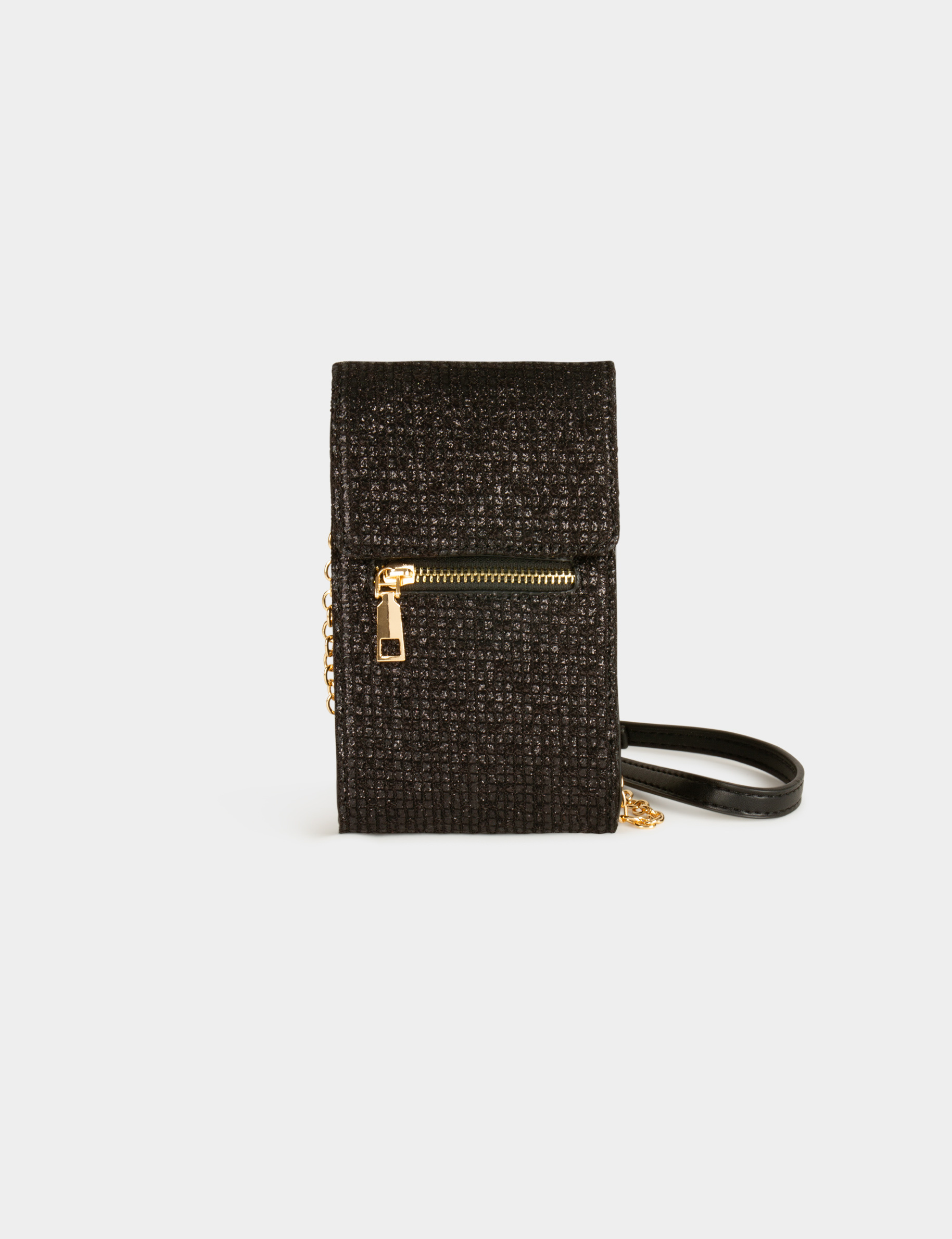 Pochette téléphone paillettes noir femme