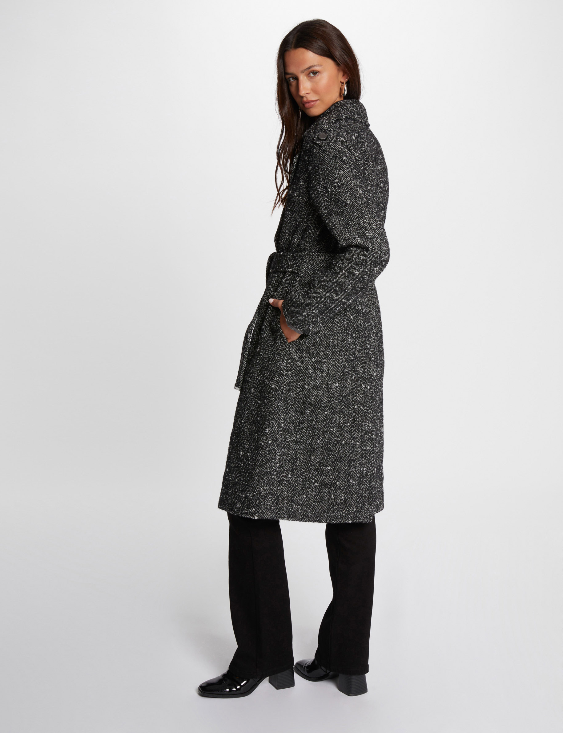 Long coat chevron print black women