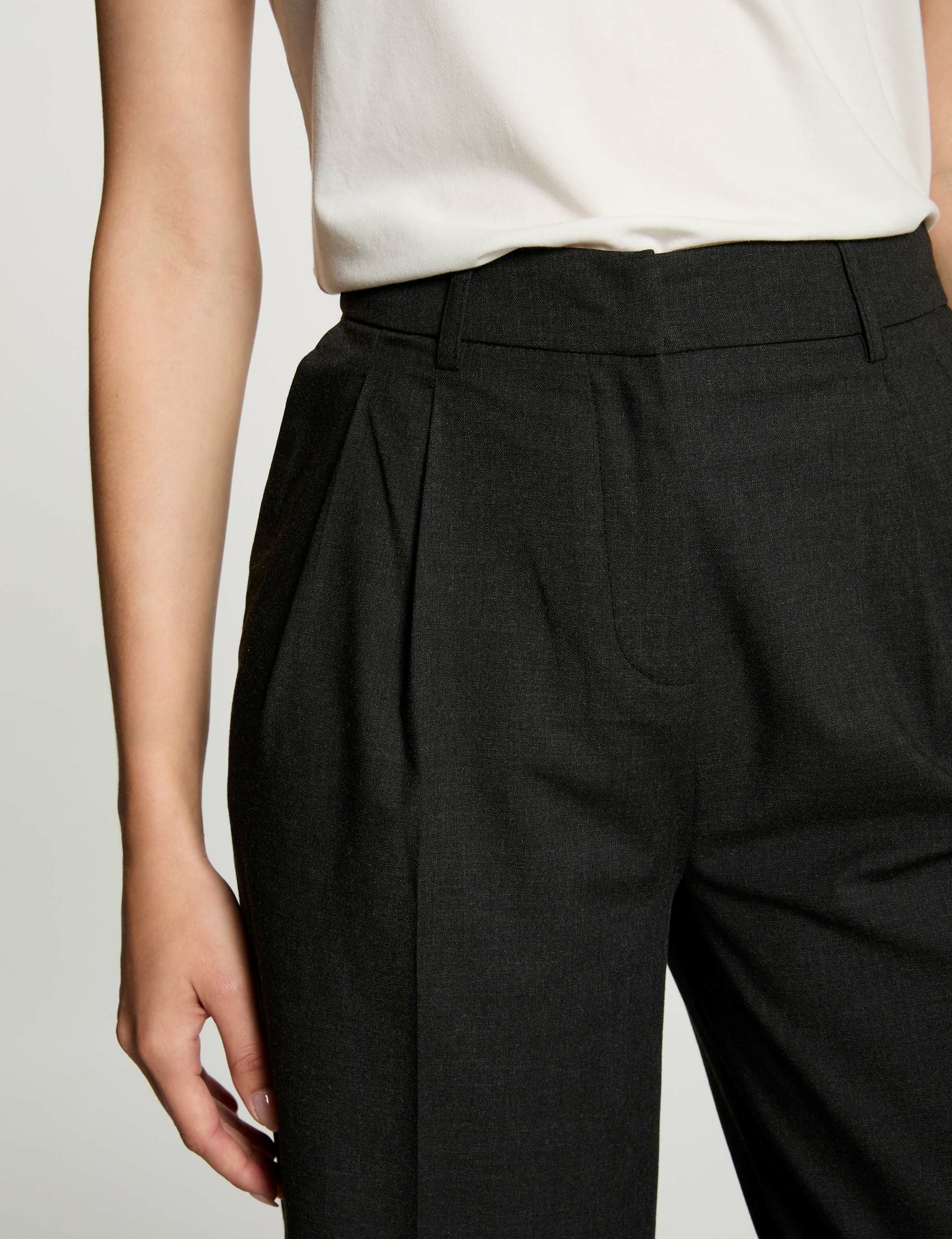 Wide leg trousers with darts anthracite grey women