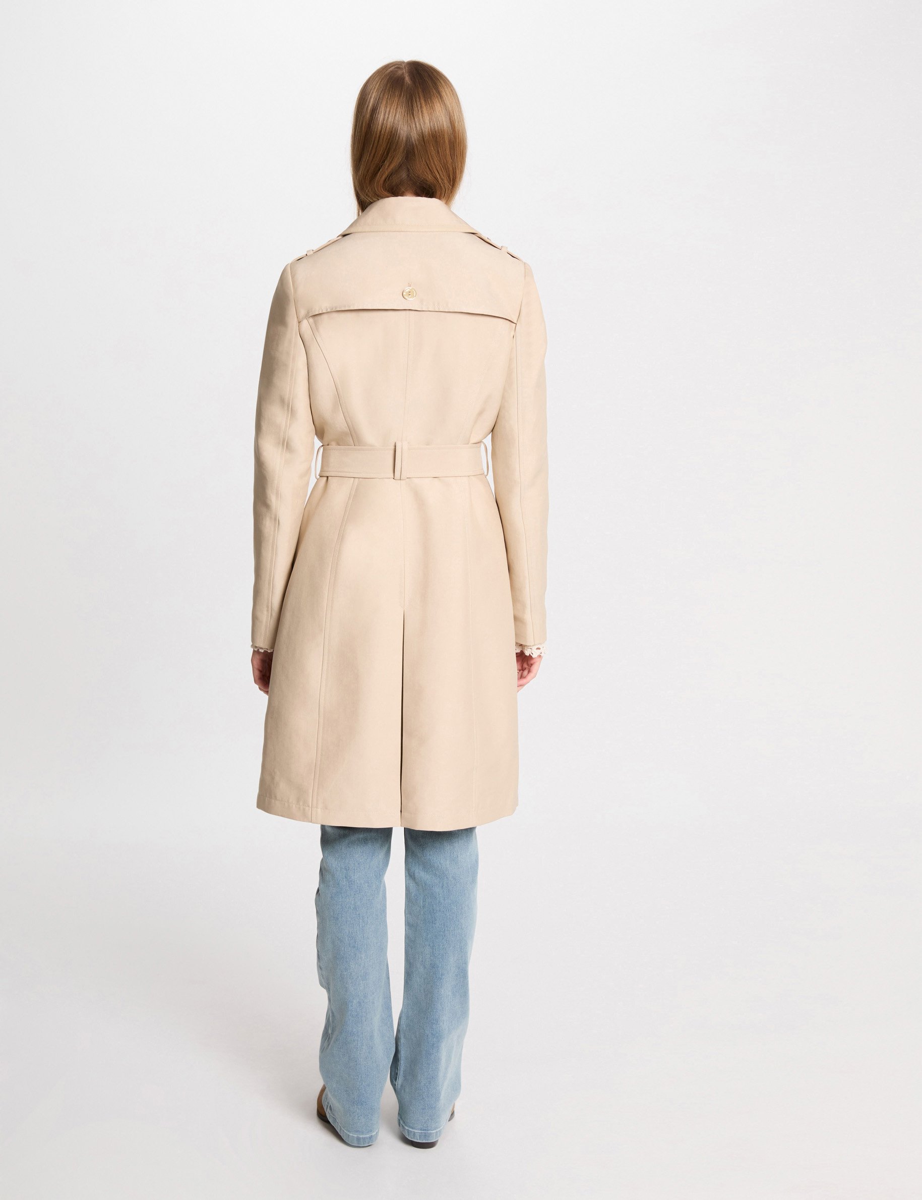 Belted long trenchcoat sand women