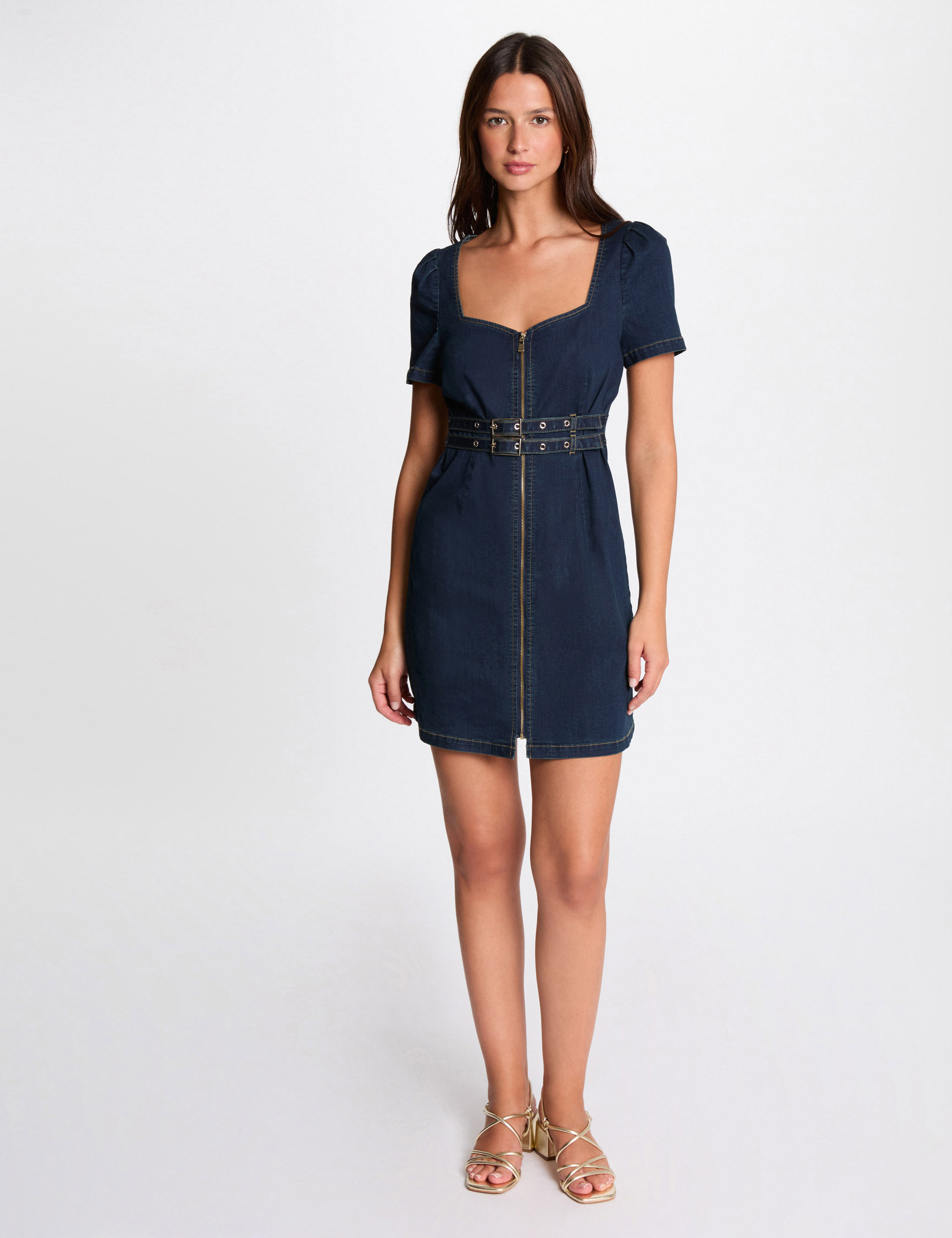 Short fitted denim dress raw denim women