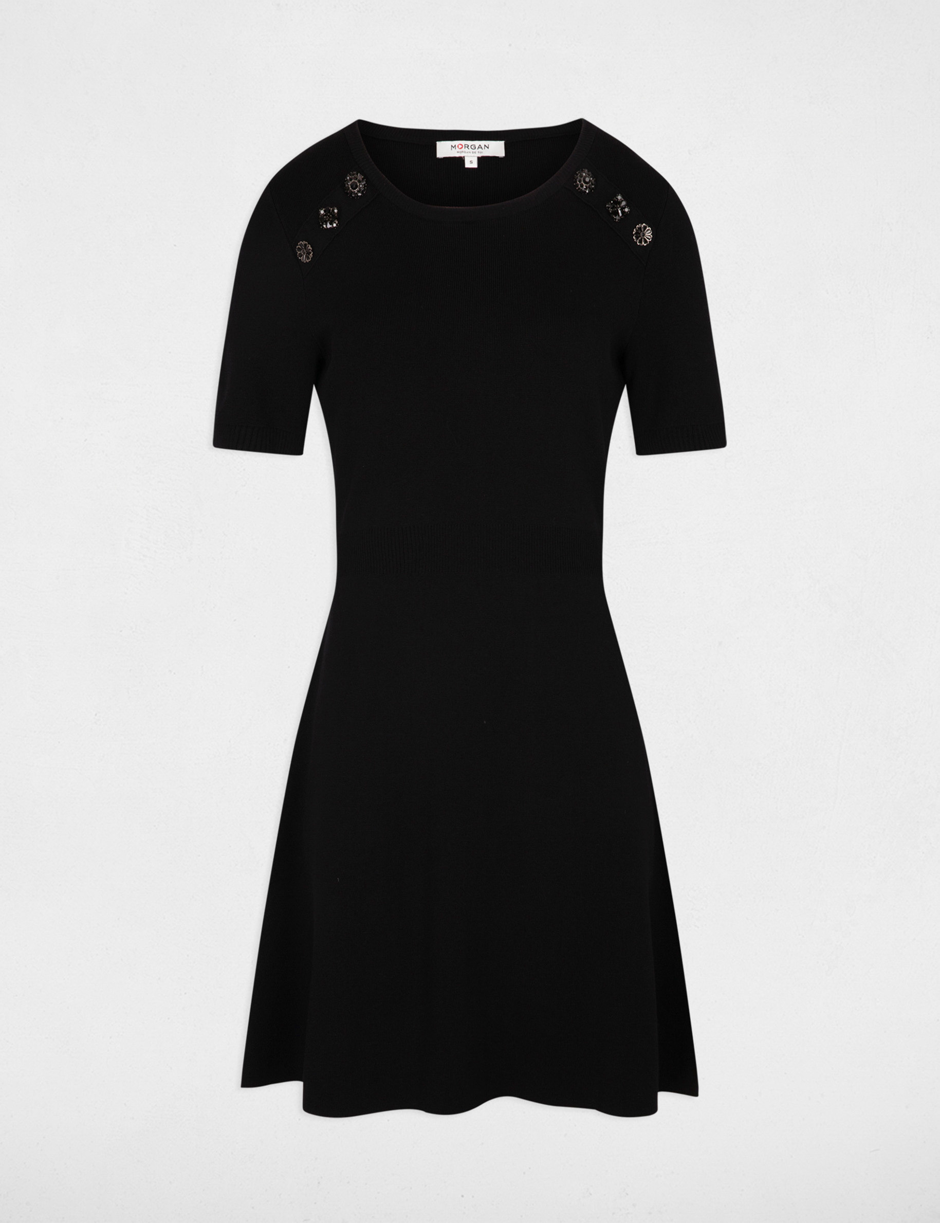 A-line mini knitted dress black women