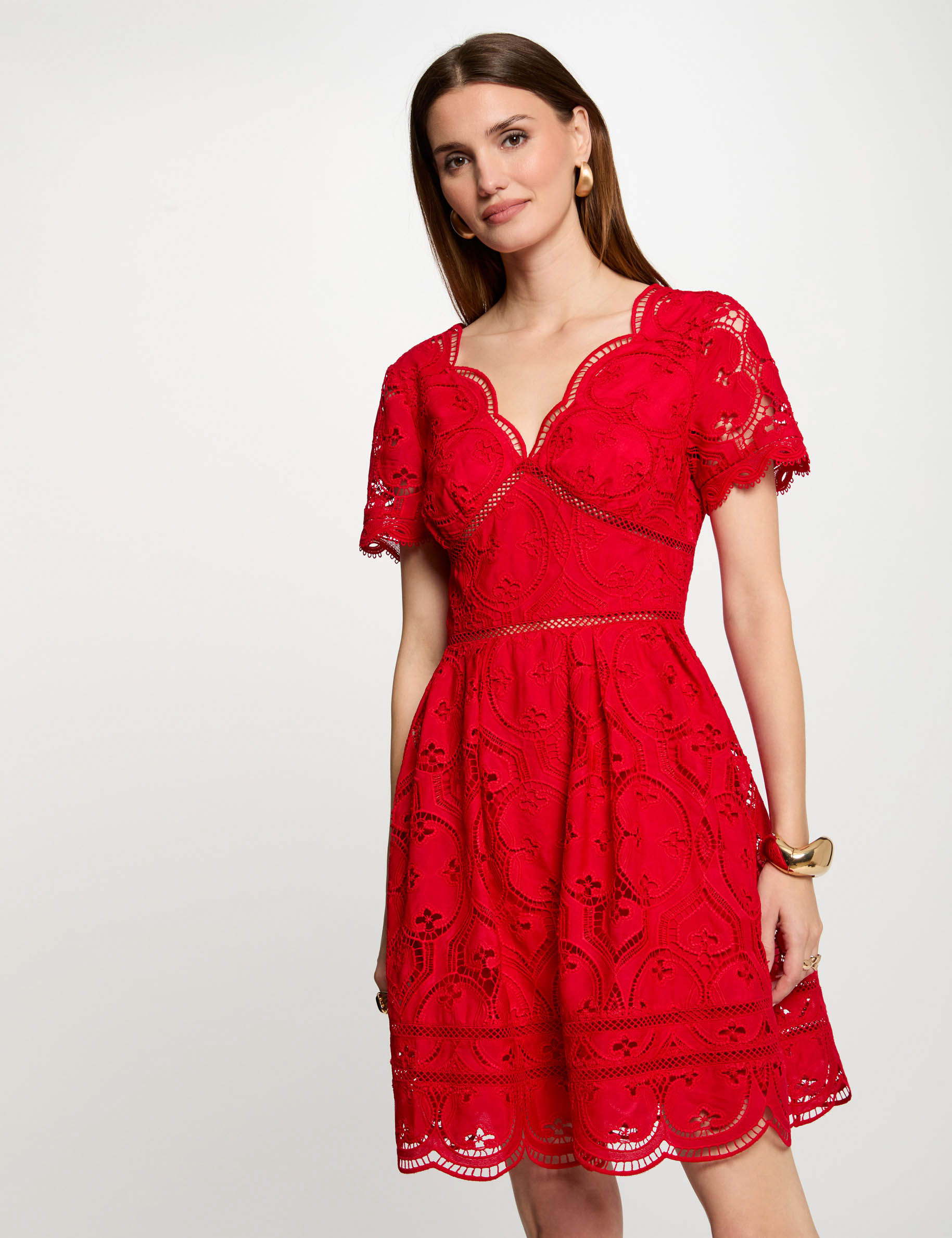 Mini embroidered skater dress red women