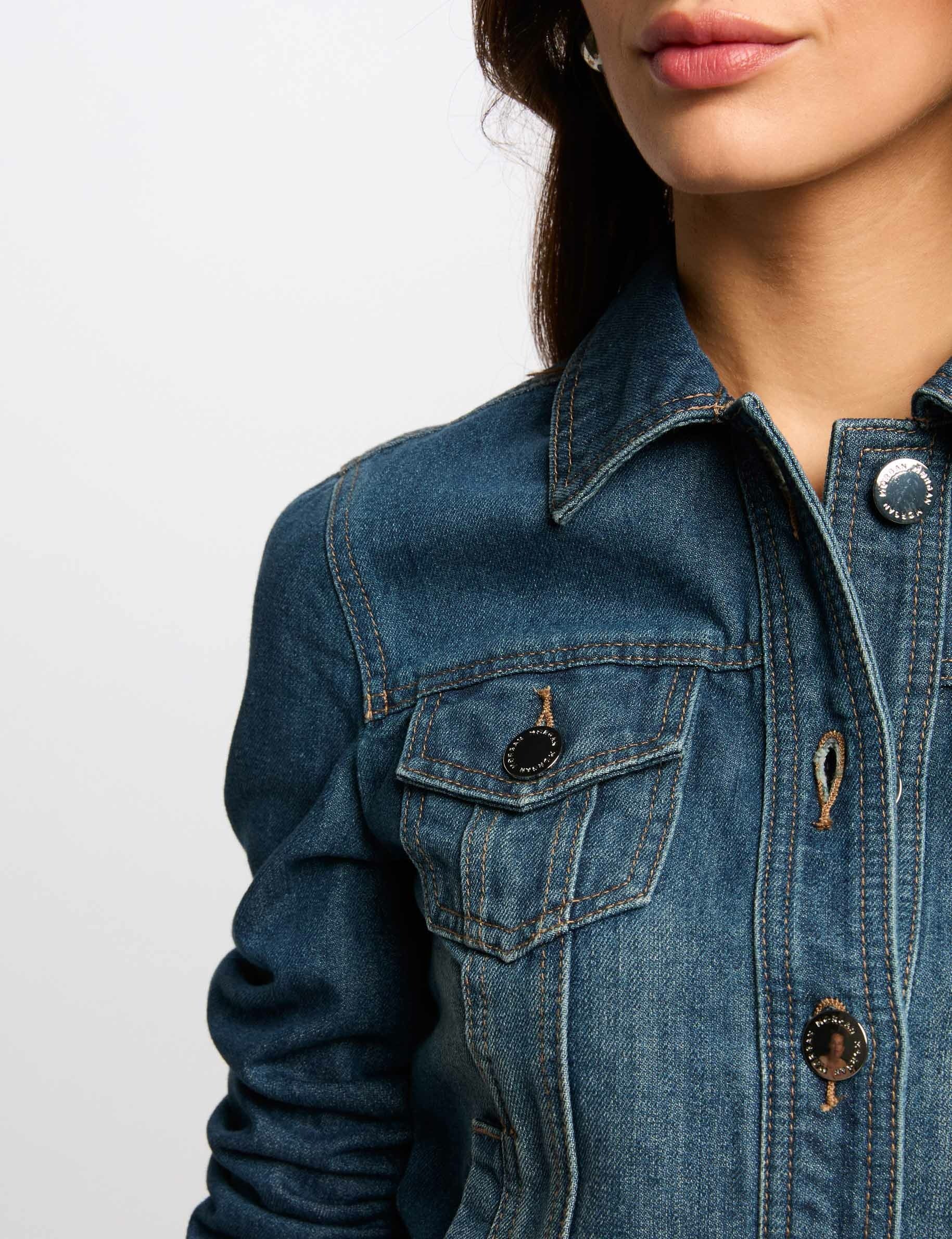 Short denim jacket stone wash denim women