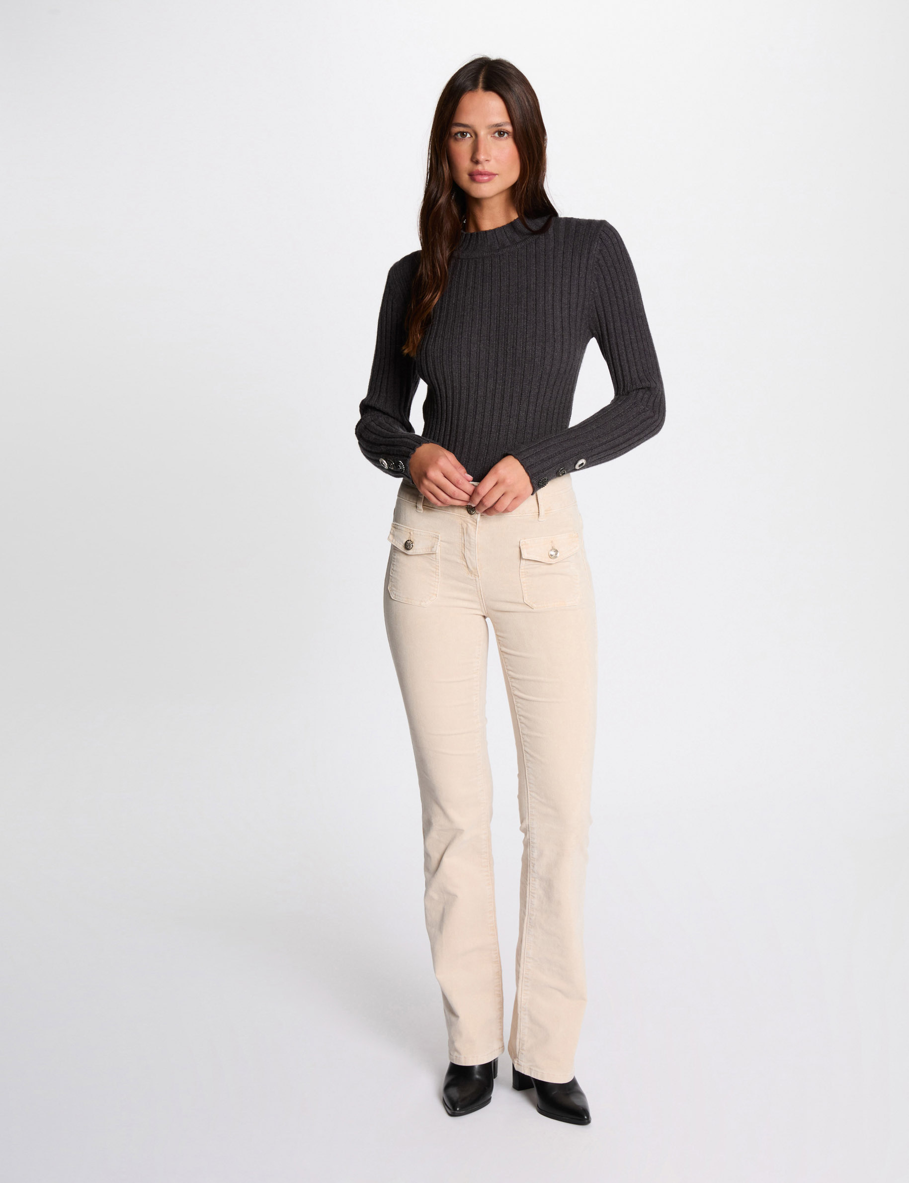 Velvet fitted trousers ivory women