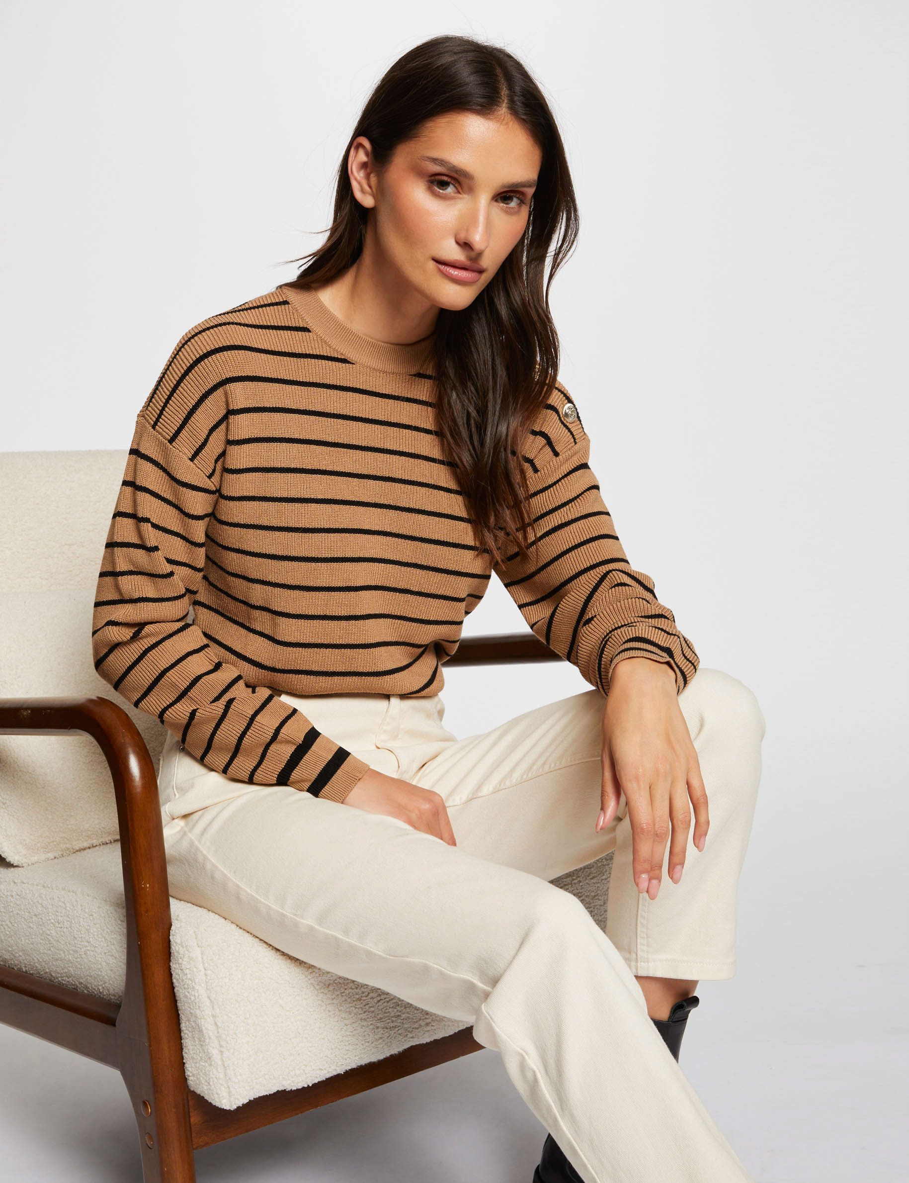 Long-sleeved striped jumper camel women