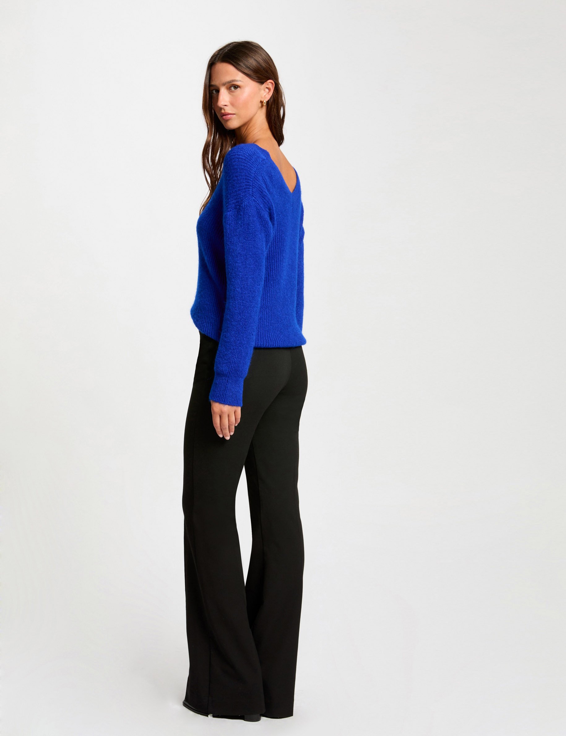 Jumper with V-neck electric blue women