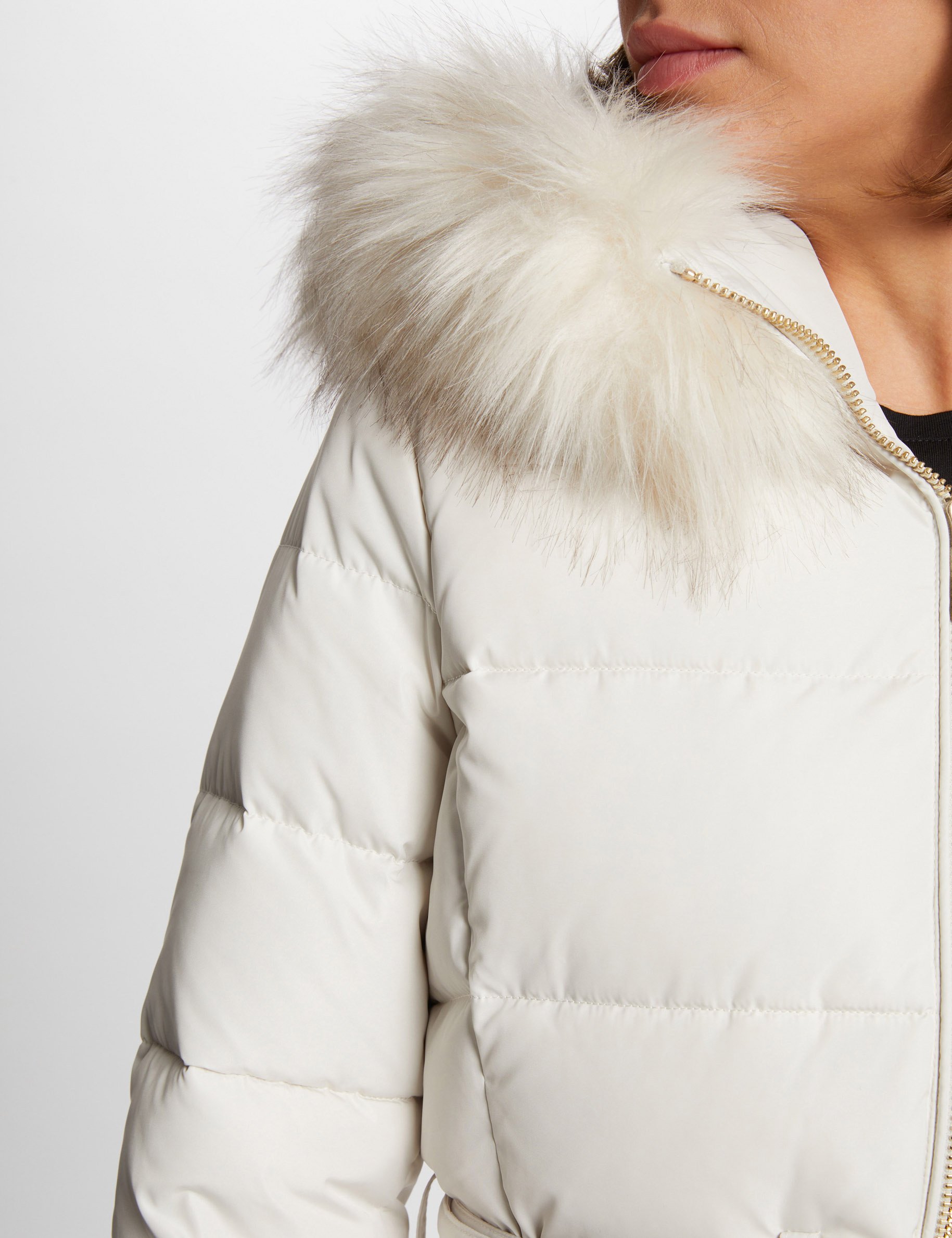 Long padded jacket with hood ivory women