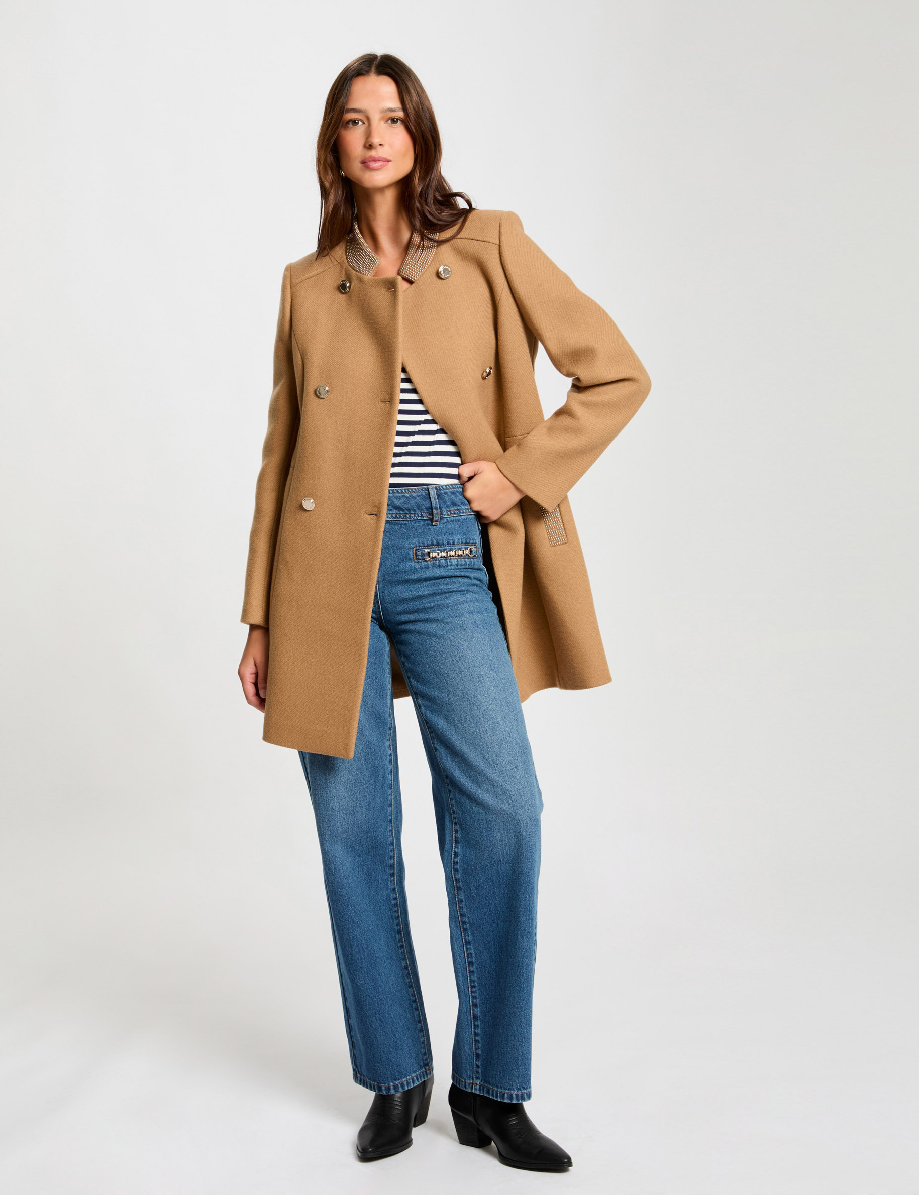 Buttoned long coat camel women Morgan