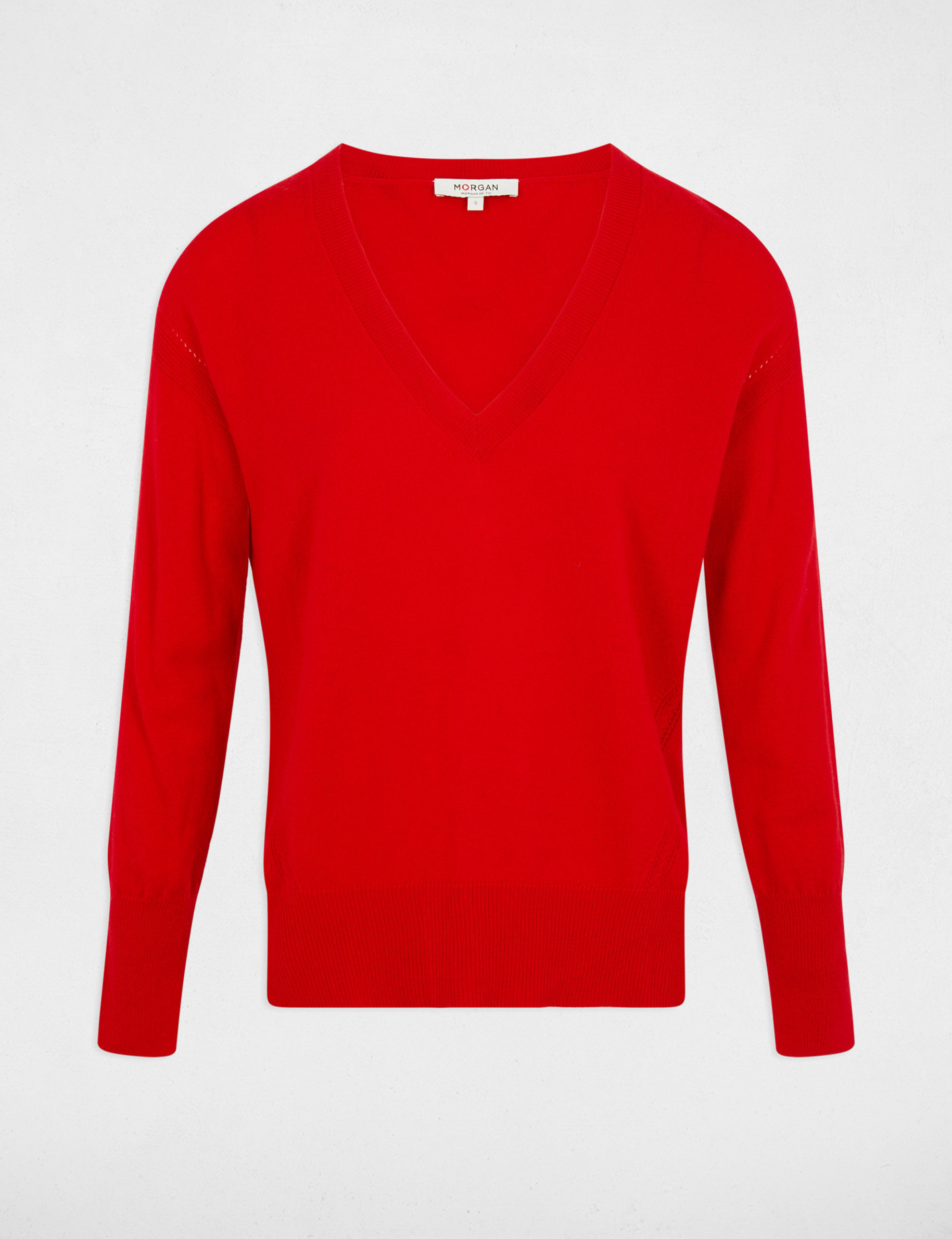 Jumper V-neck long sleeves red women