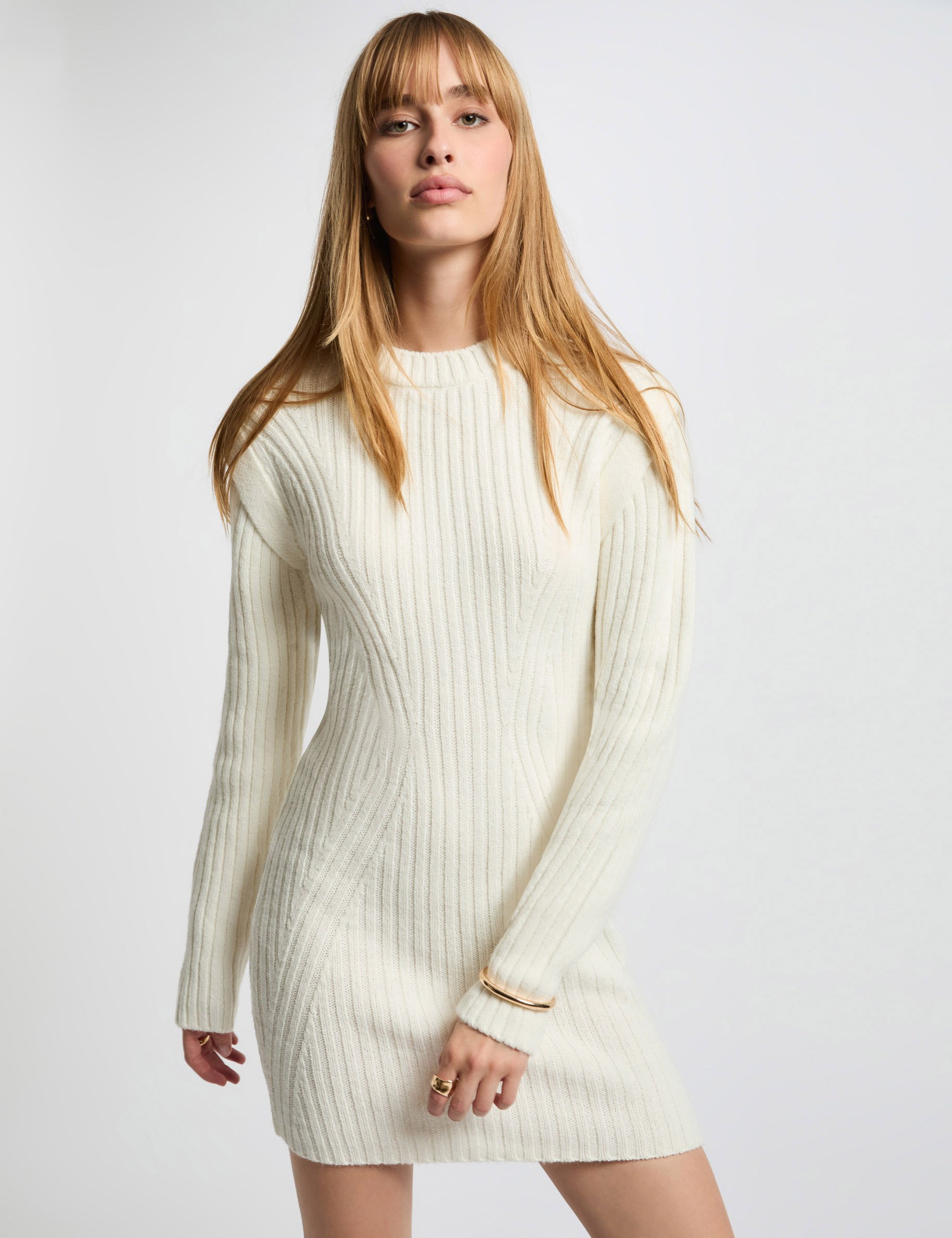 Fitted mini knitted dress ivory women