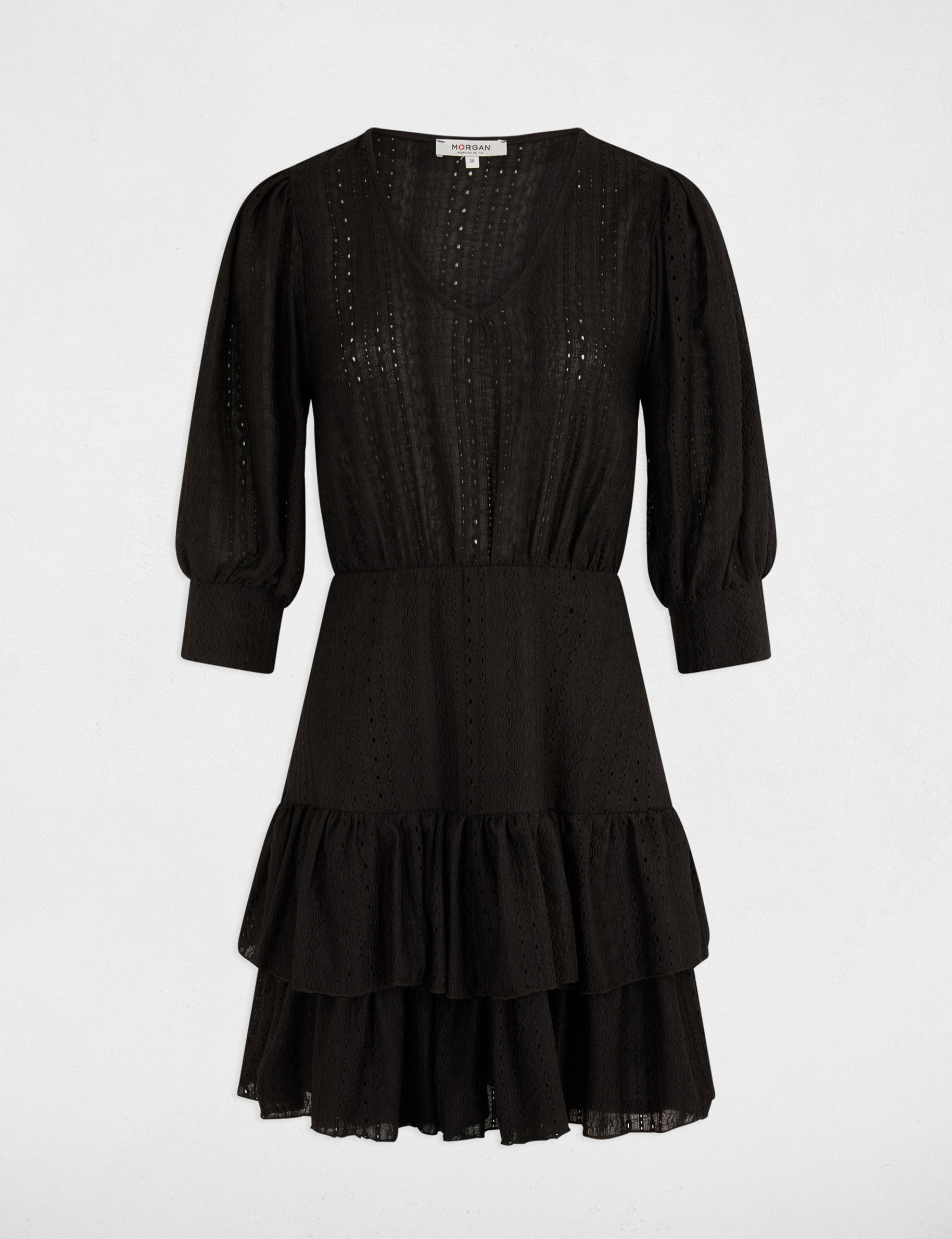 Embroidered A-line mini dress black ladies'