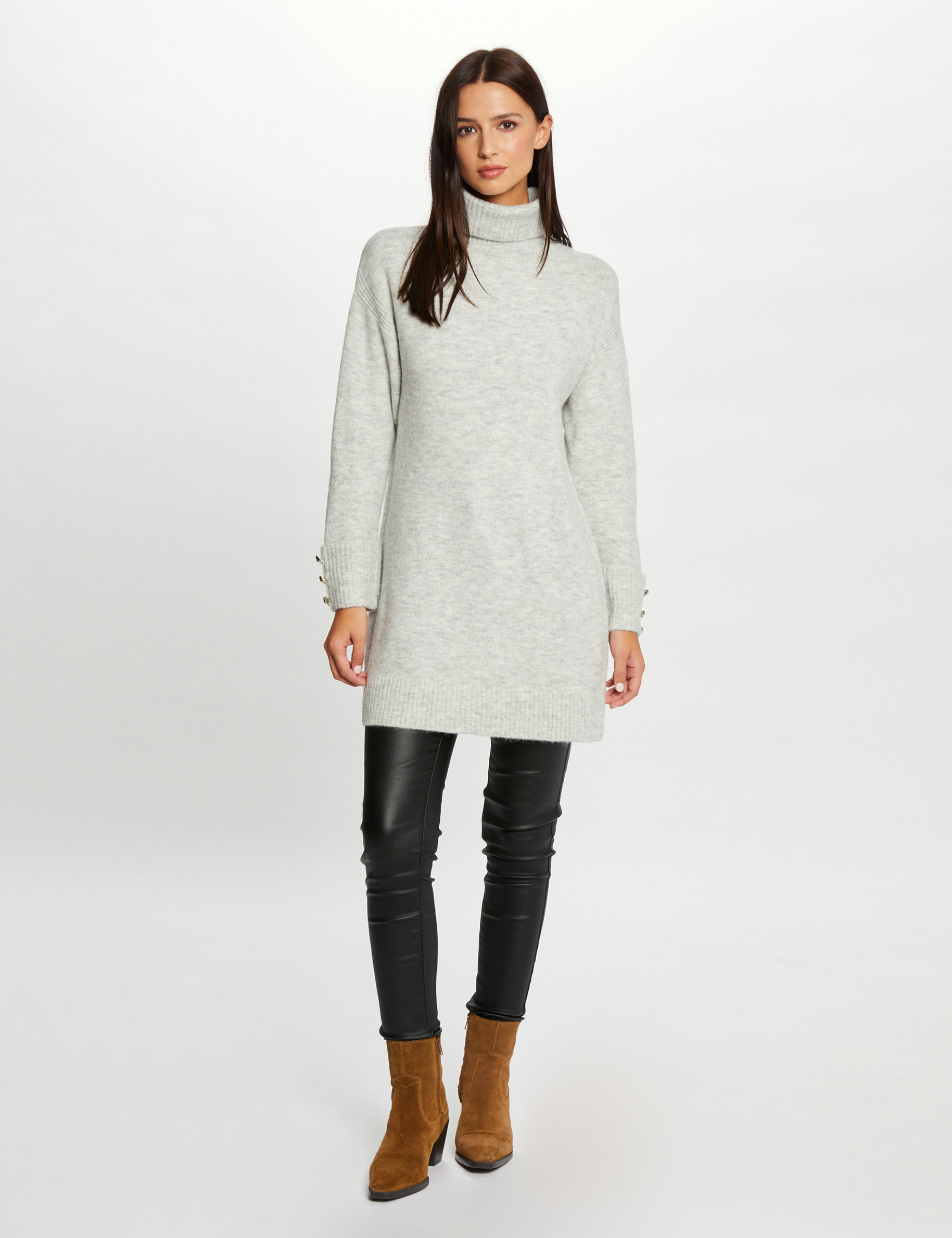 Straight jumper dress with turtleneck mid-grey women