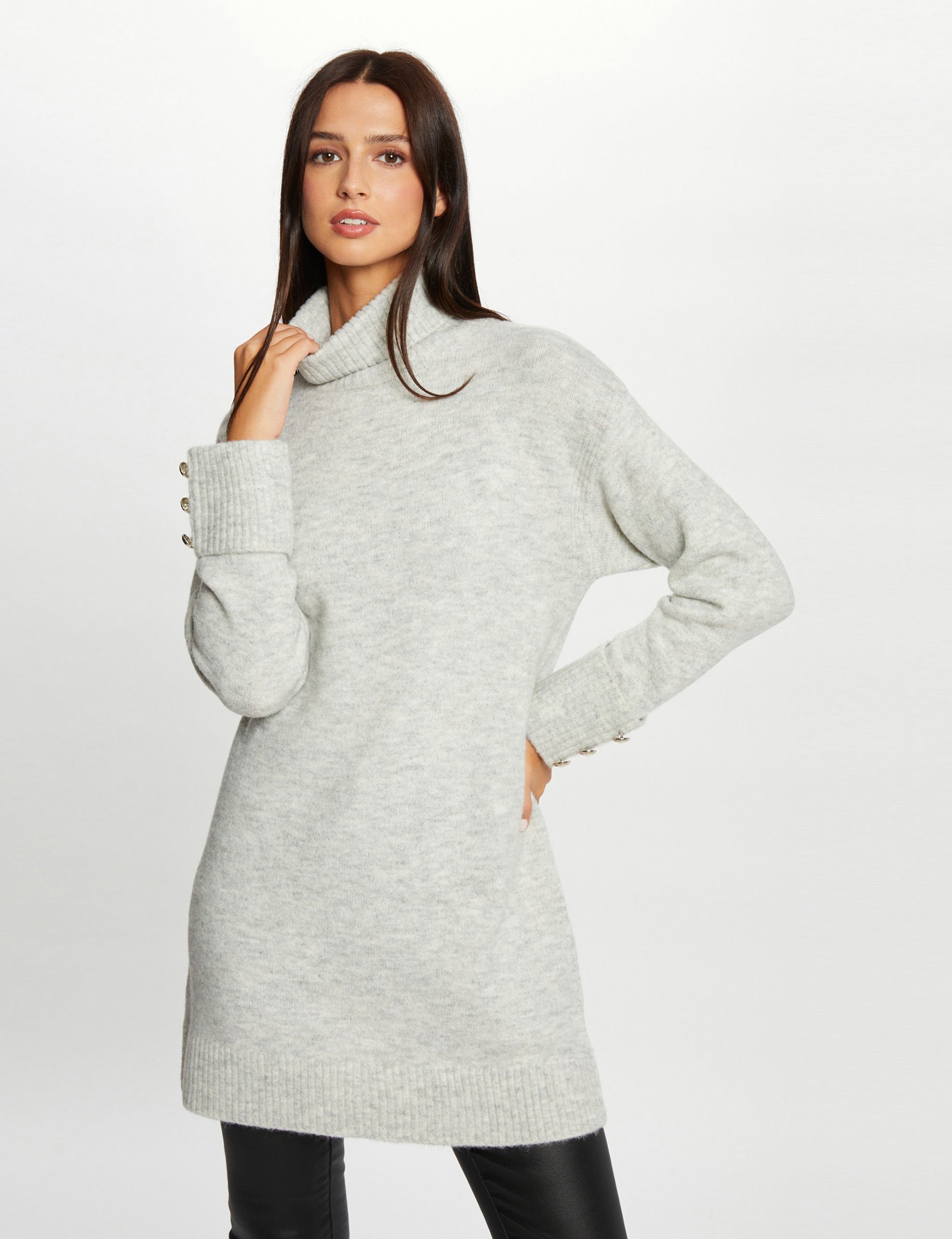 Straight jumper dress with turtleneck mid-grey women