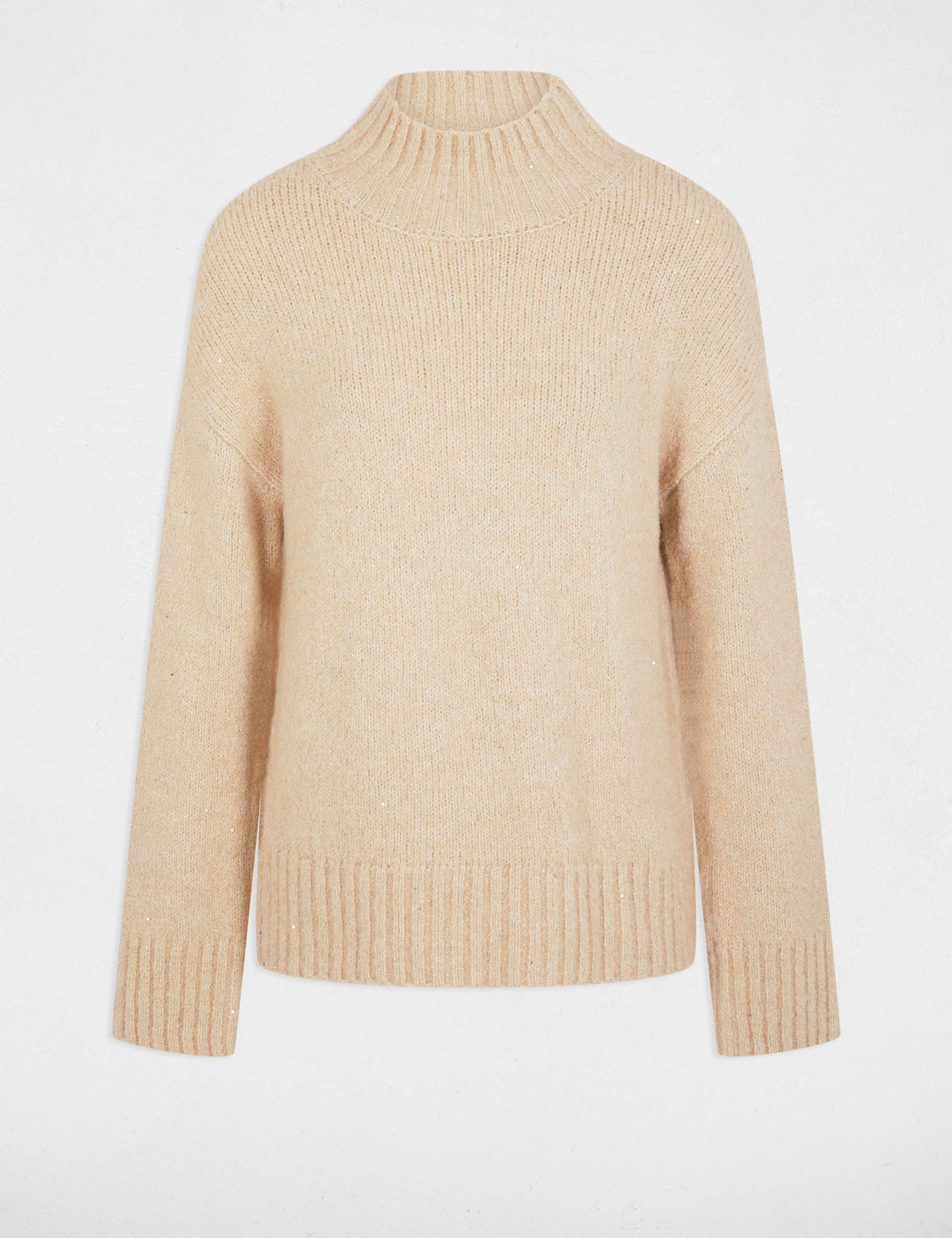 Jumper high collar and sequins beige women