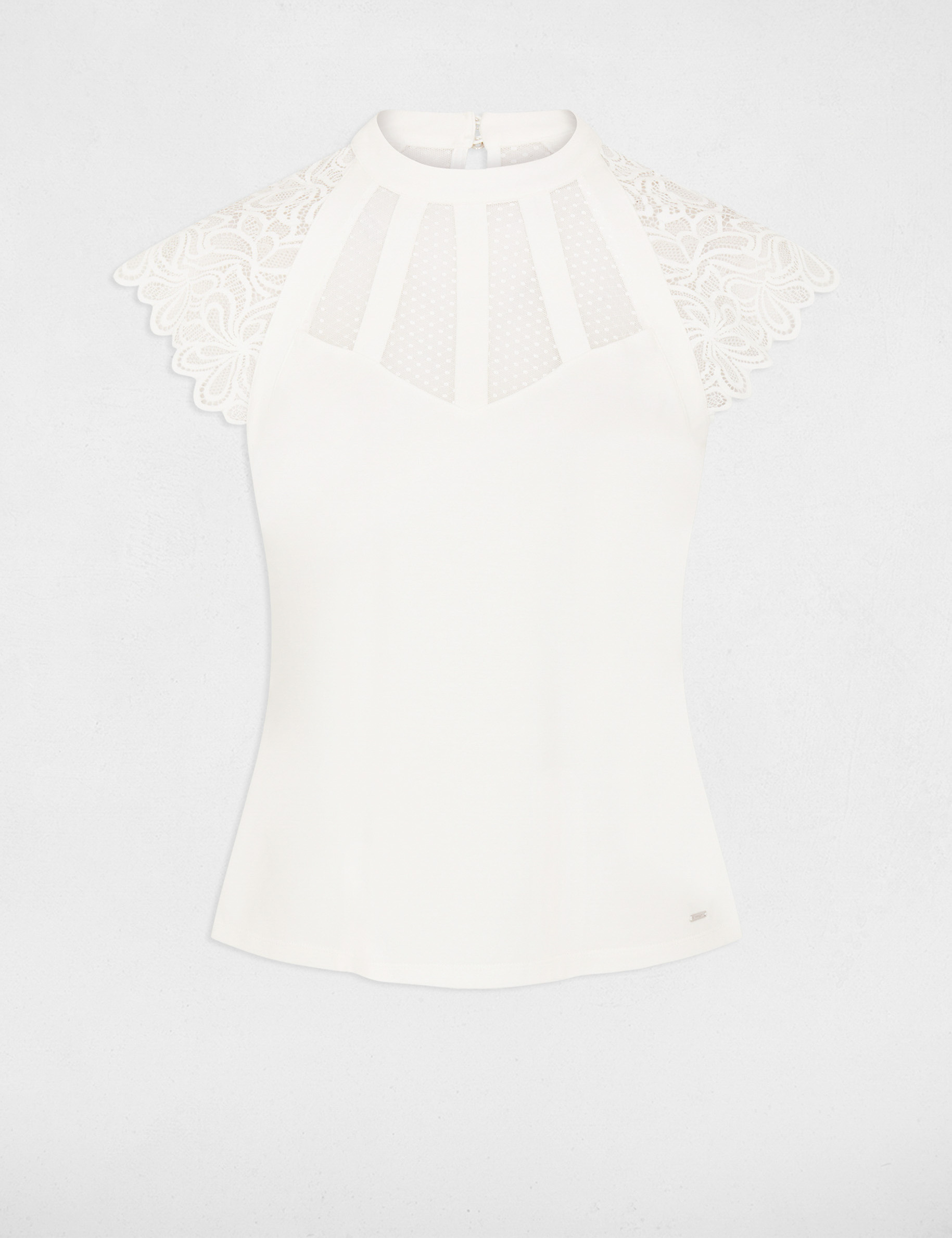 Short-sleeved t-shirt with lace ivory women