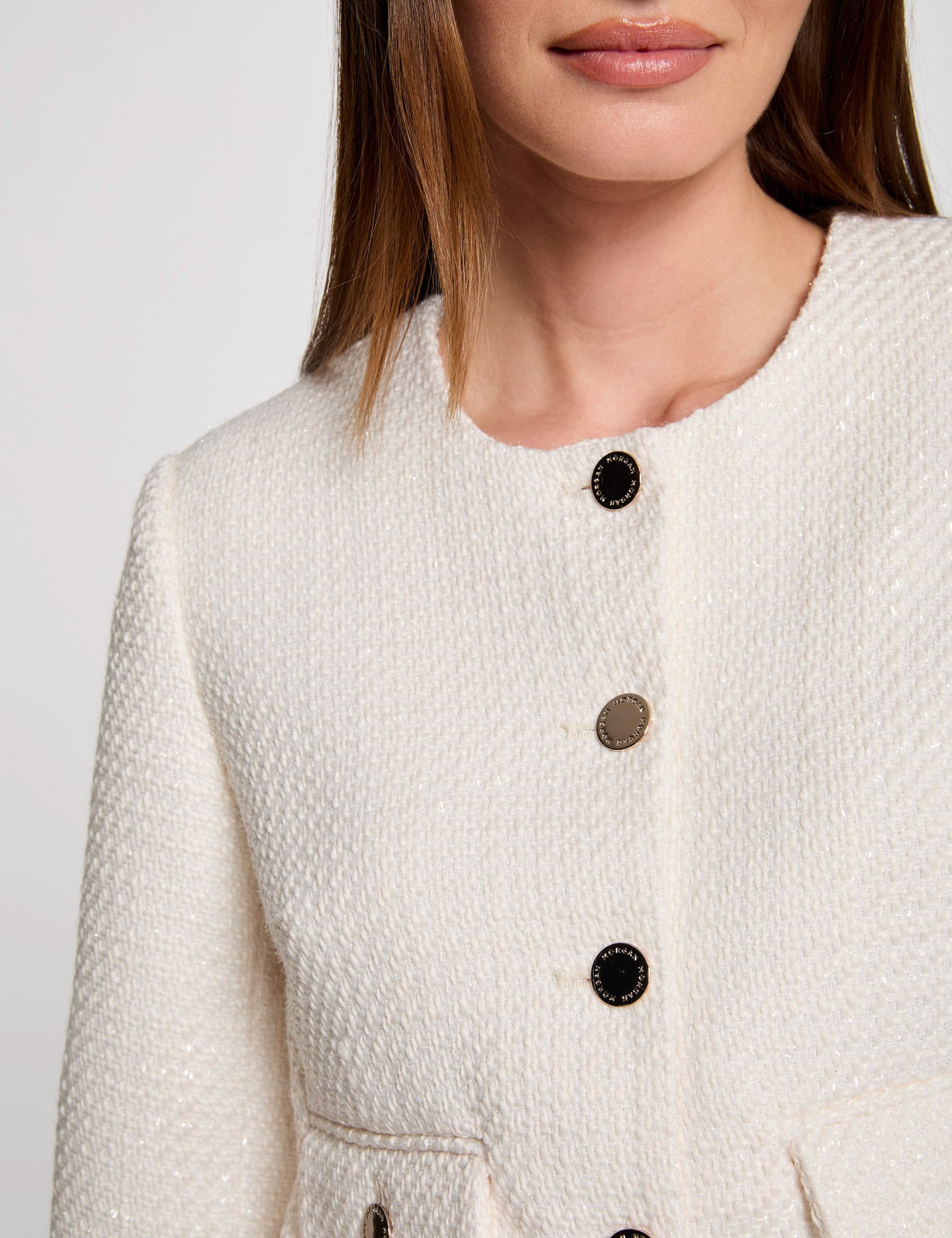 Waisted tweed jacket ivory women