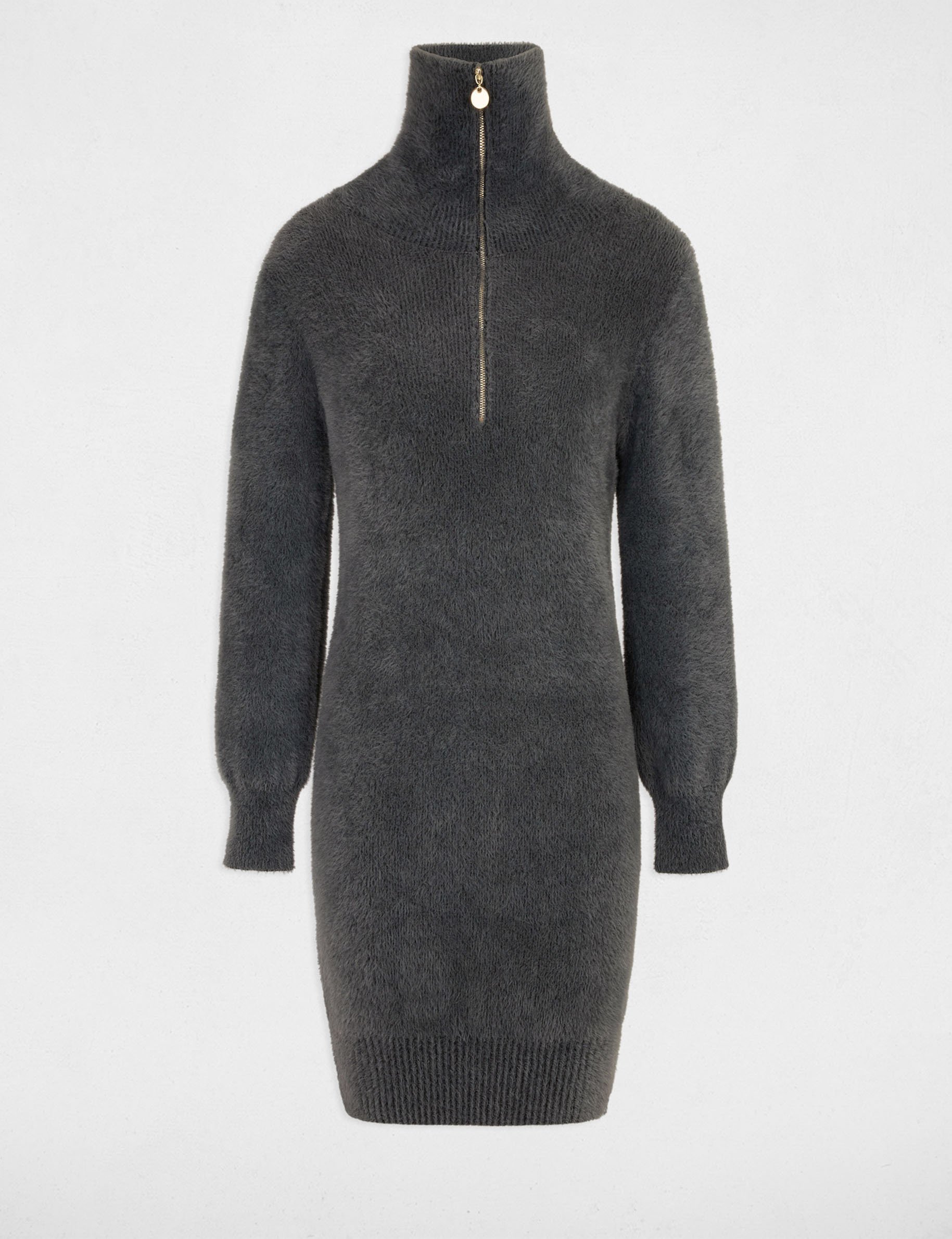 Straight jumper dress zipped-rollneck anthracite grey women