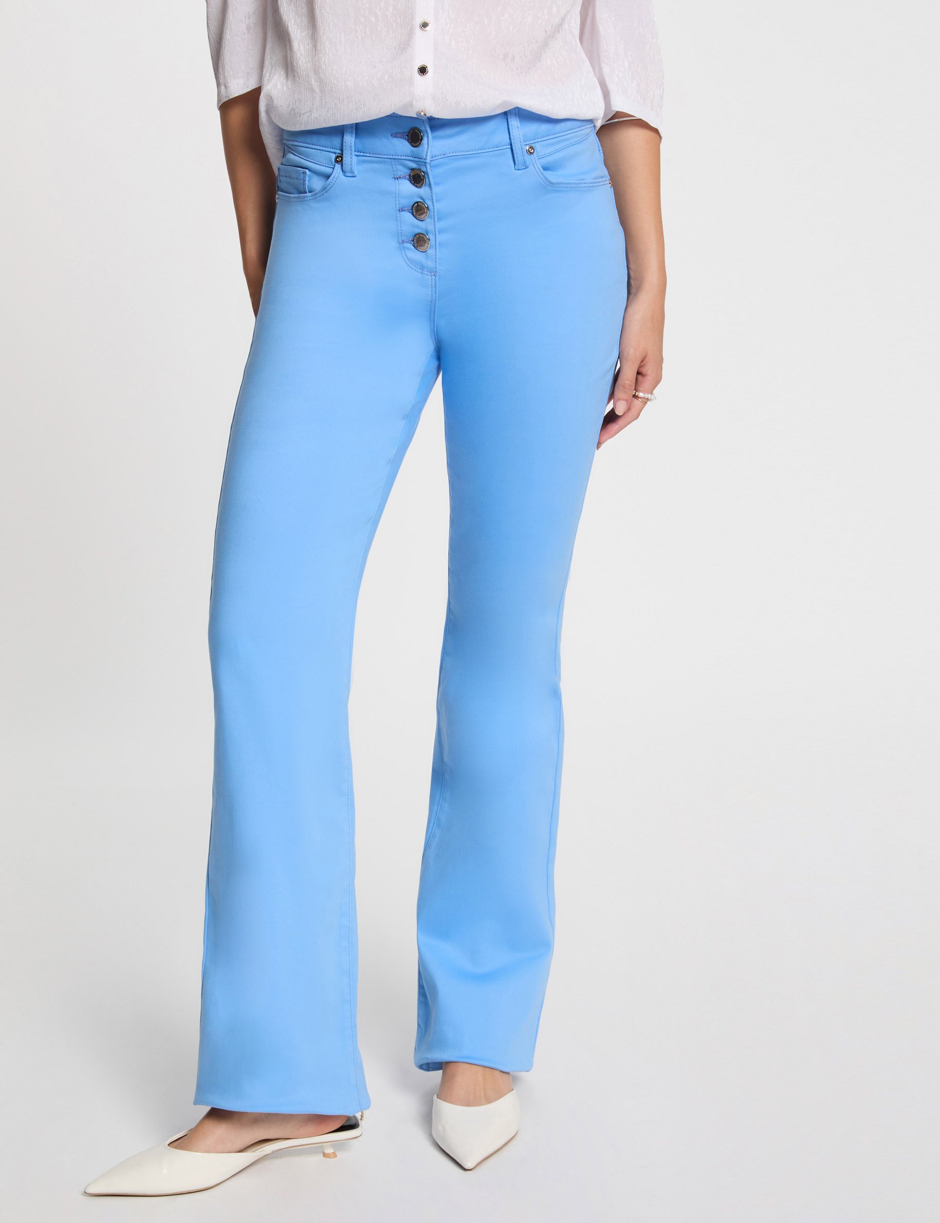 Pantalon bootcut boutonné bleu femme