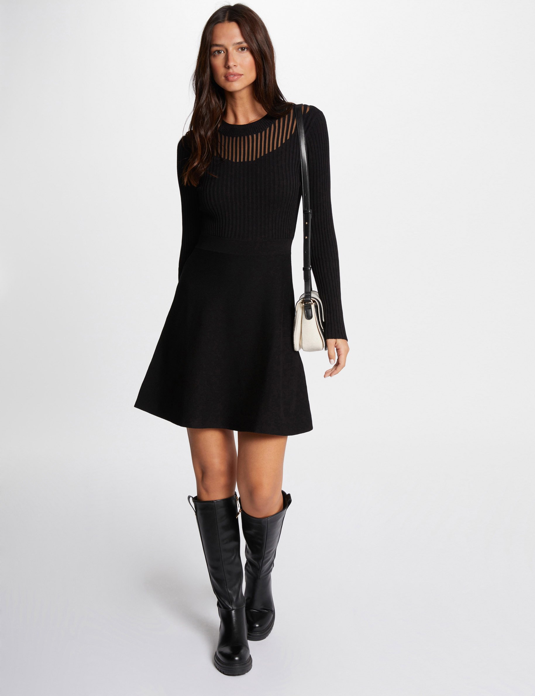 A-line mini knitted dress black women