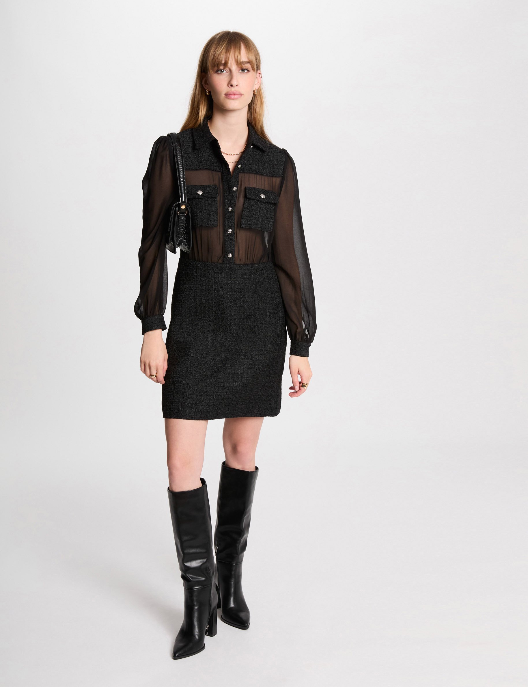 Fitted mini tweed dress black women