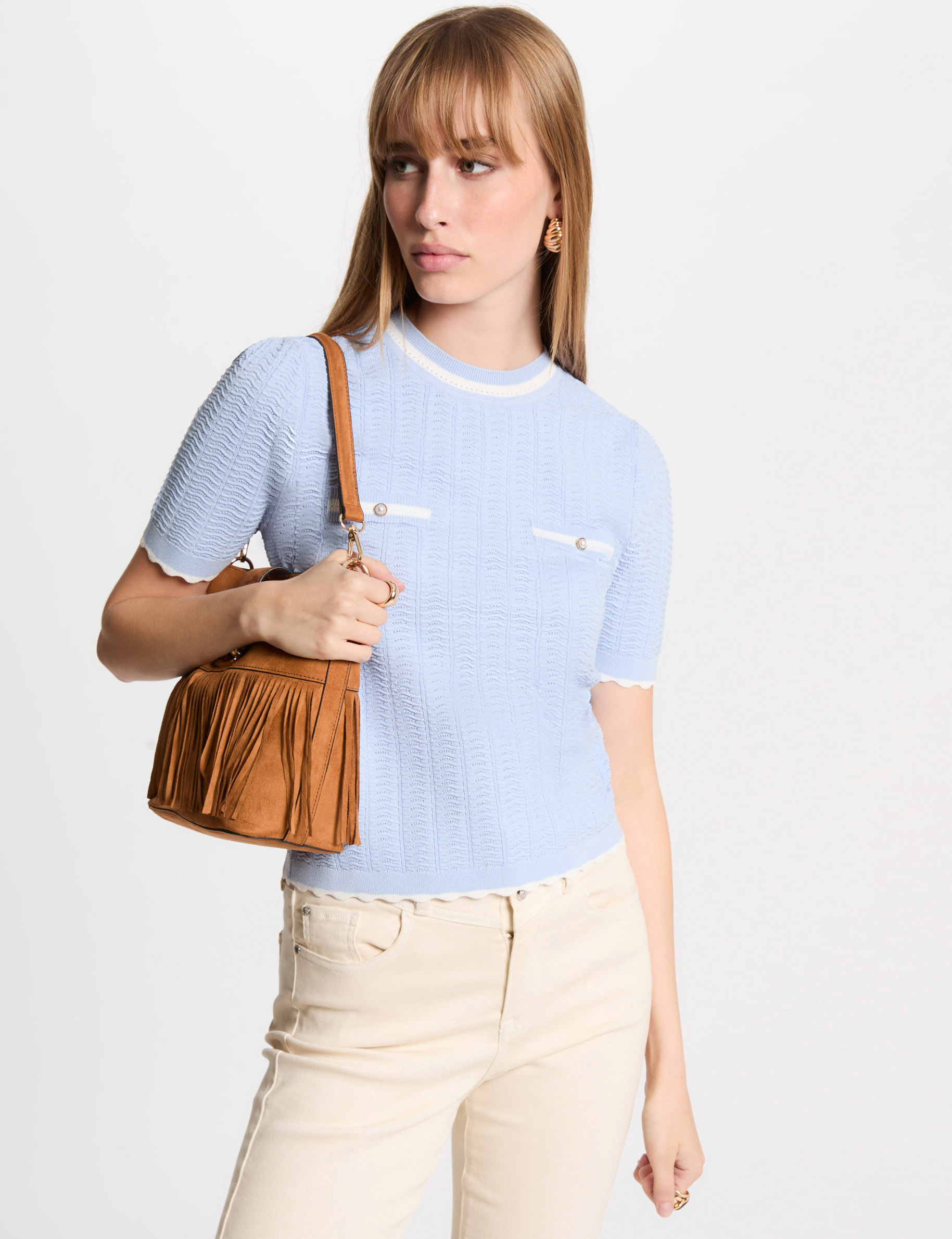 Short-sleeved jumper sky blue women